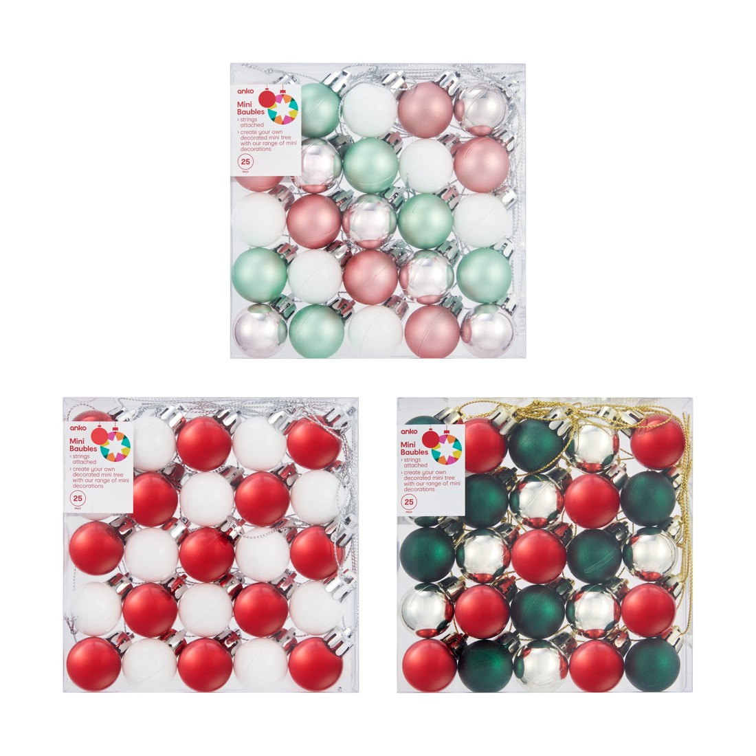 1 25 Pack Mini Baubles - Assorted, 1 of 6