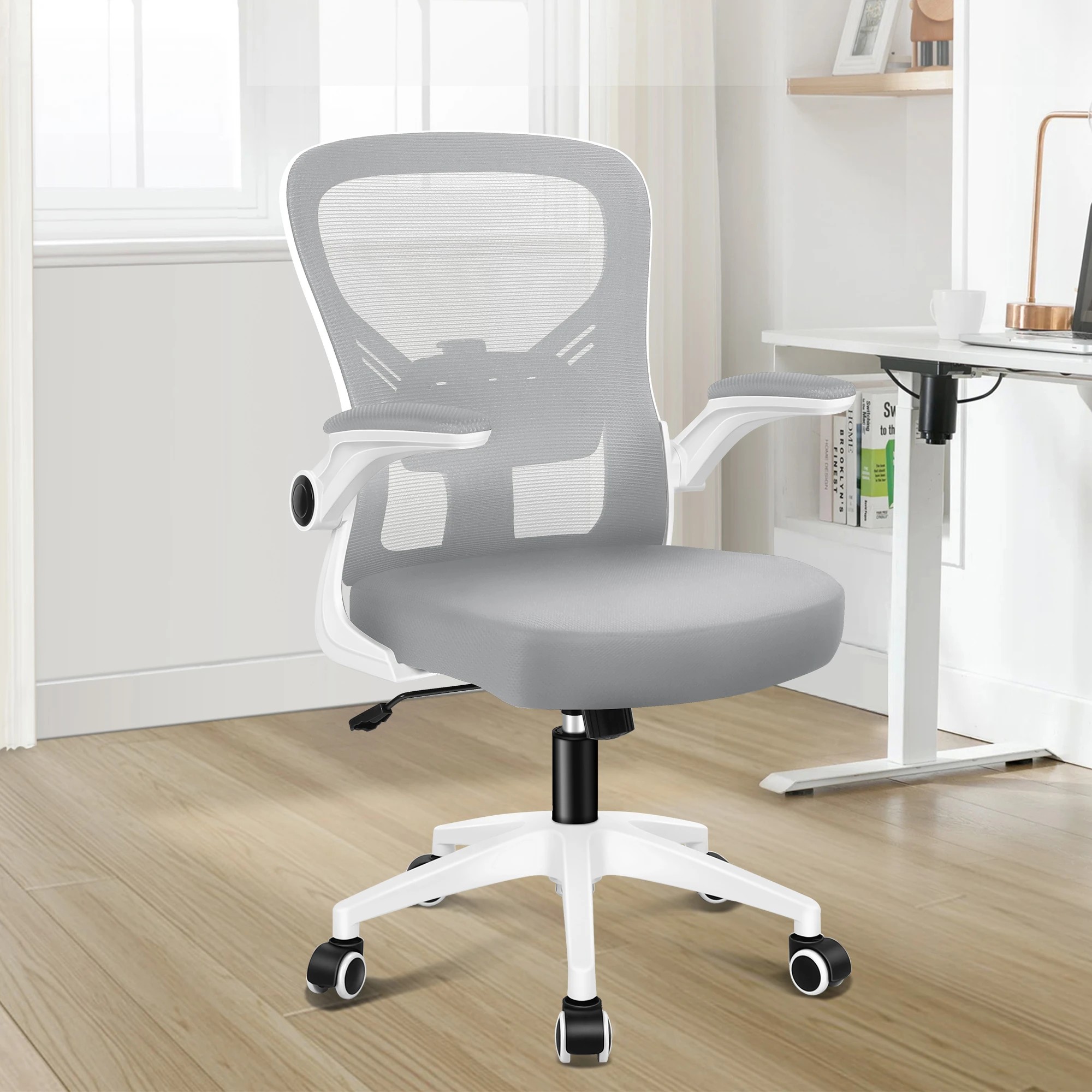 2 Alfordson Mesh Office Chair Executive Tilt Fabric Seat Computer Racing Work Seat - White Grey, 2 of 10