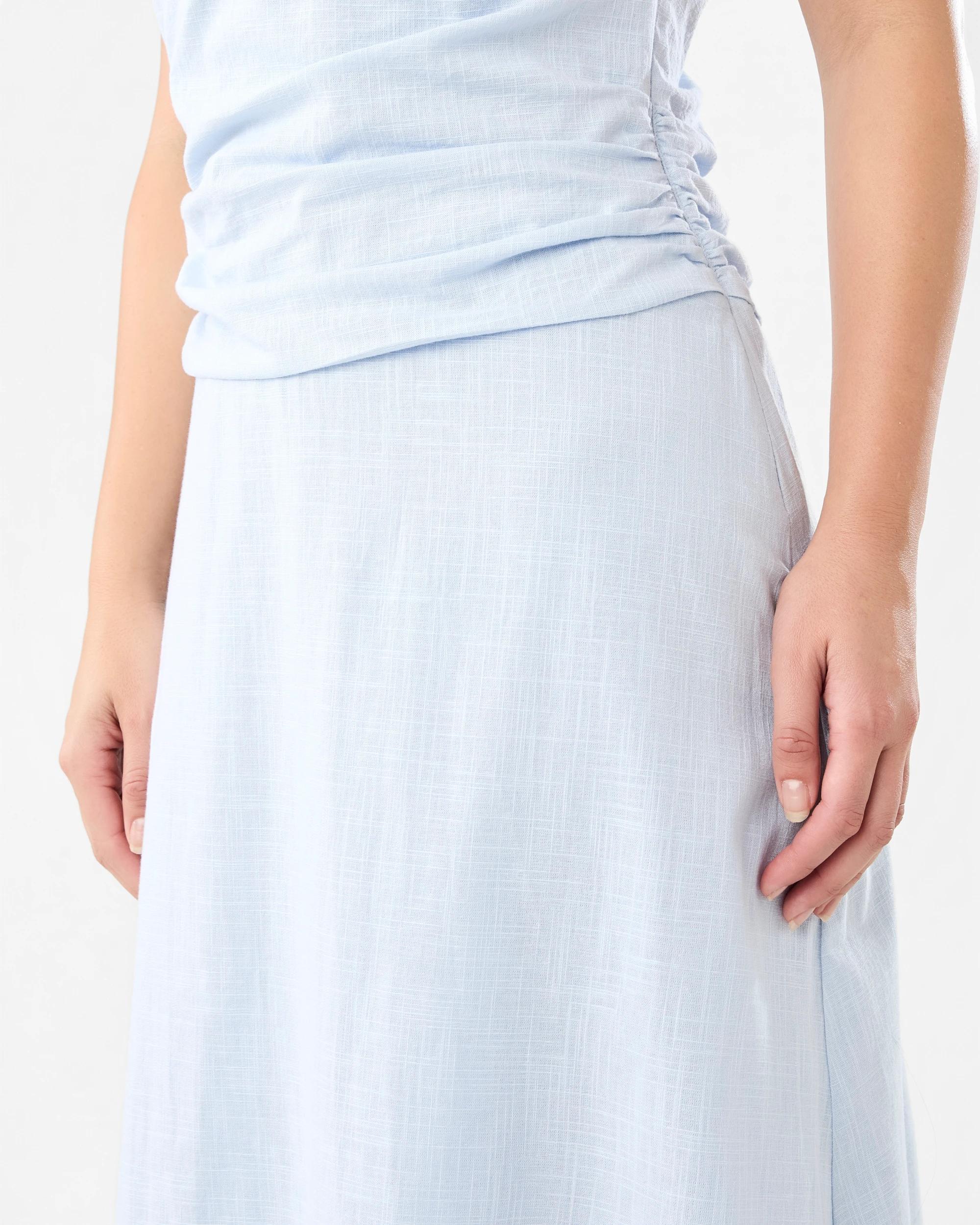 6 Sleeveless Asymmetrical Off Shoulder Midi Dress Powd Blue, 6 of 8