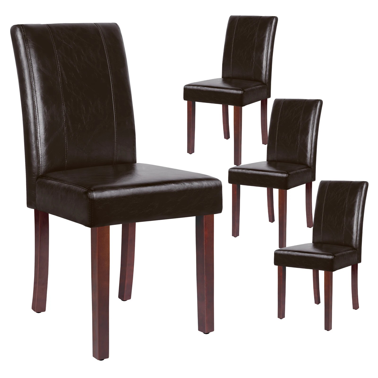 1 Alfordson 4x Dining Chairs Cafe Kitchen High-Back Chair Glossy PU Leather - Brown, 1 of 10