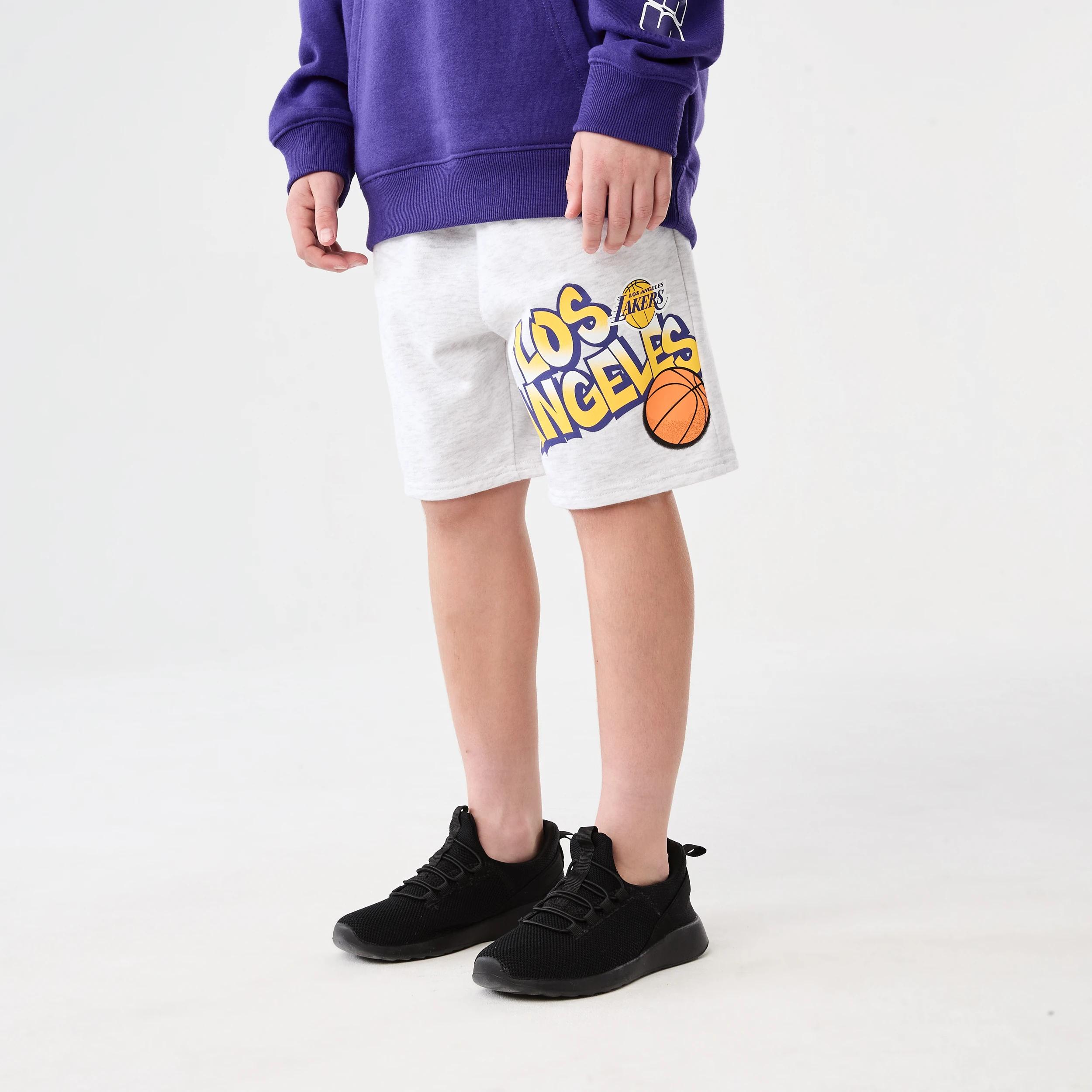 2 Official NBA Kids Fleece Shorts WHITE MARLE LAKERS TERRY SHORT, 2 of 8