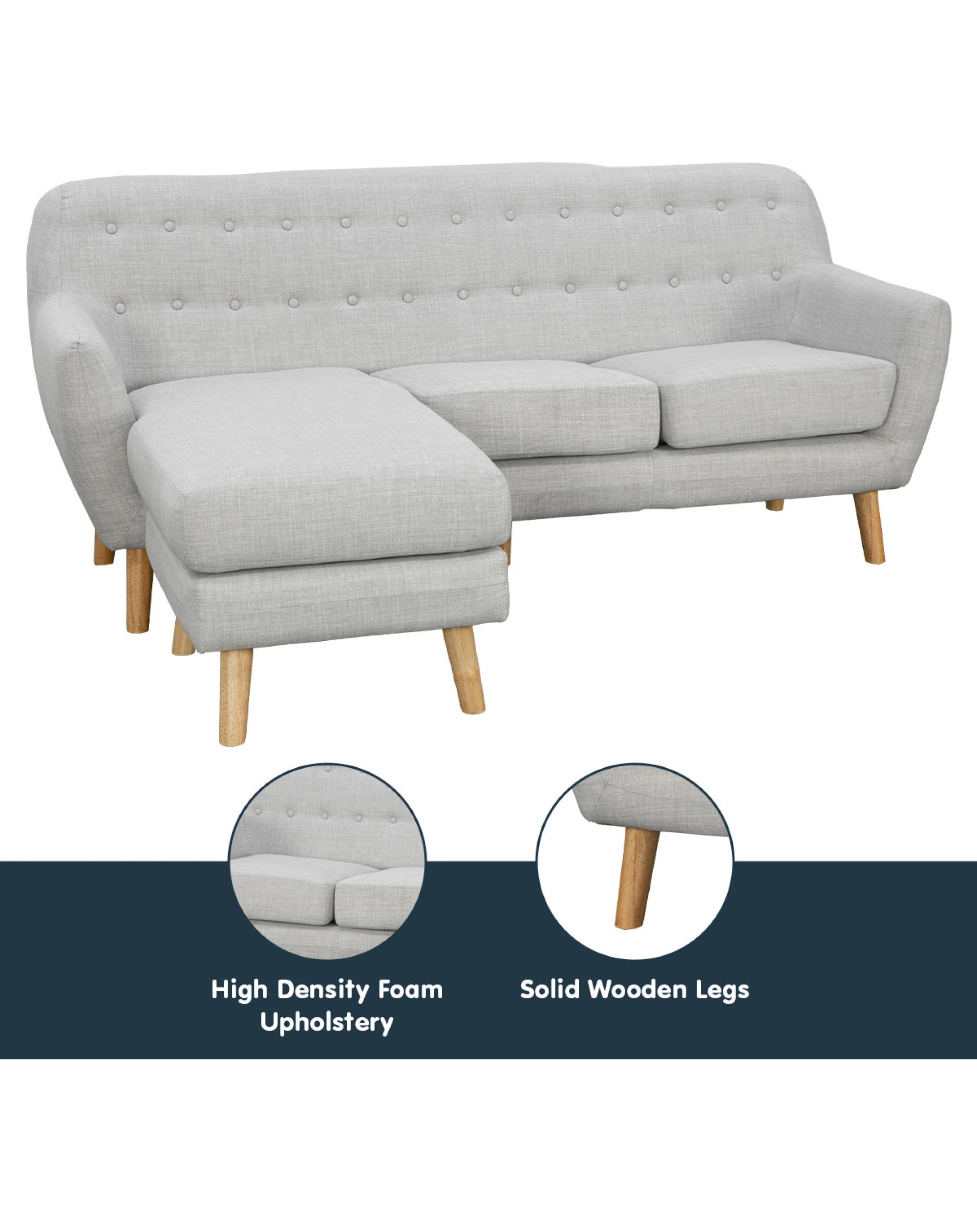 7 Sarantino Linen Corner Sofa Lounge L-shaped Chaise Light Grey, 7 of 10