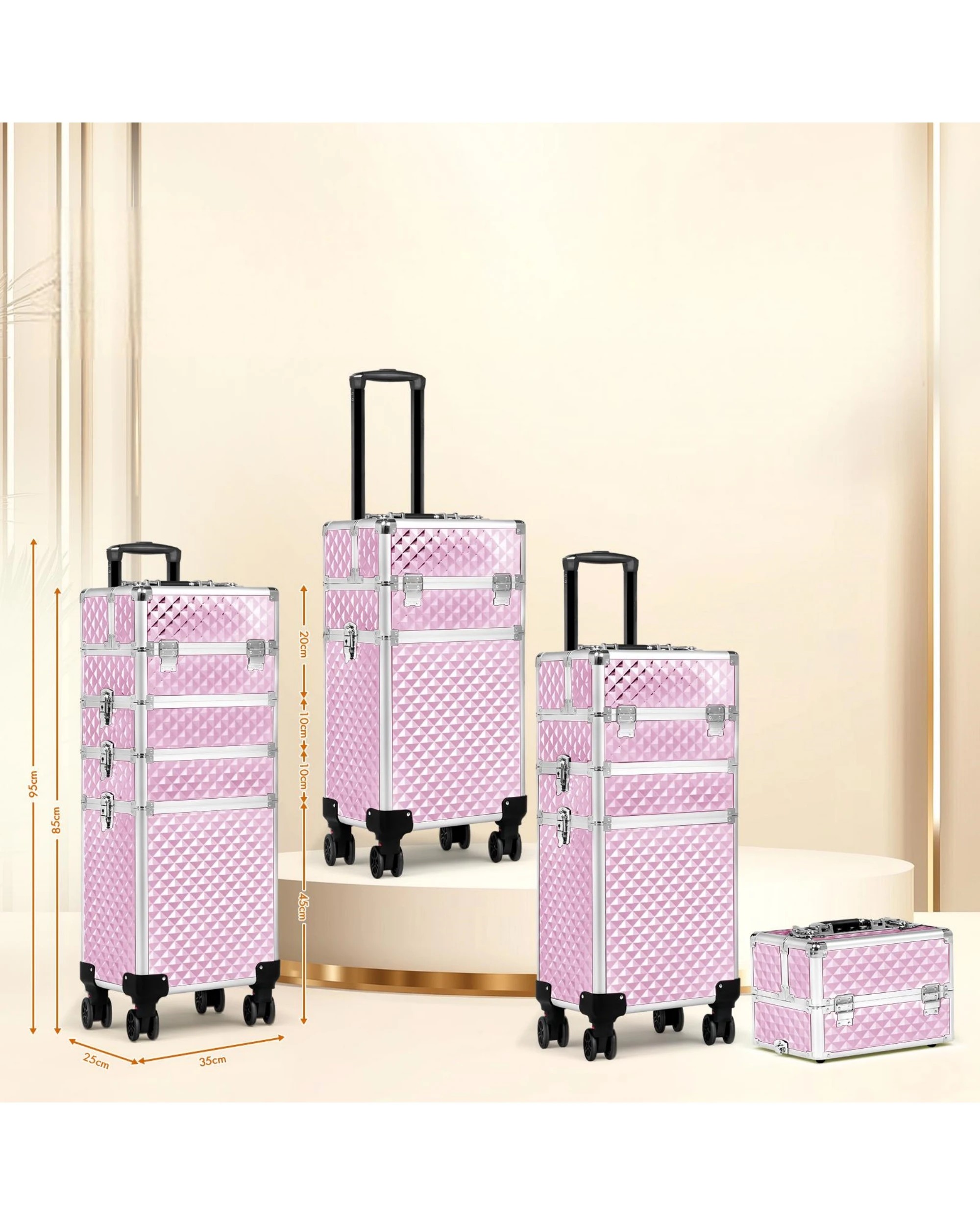 8 Advwin Makeup Trolley Case 4 in 1 Rolling Large Capacity - Pink, 8 of 8