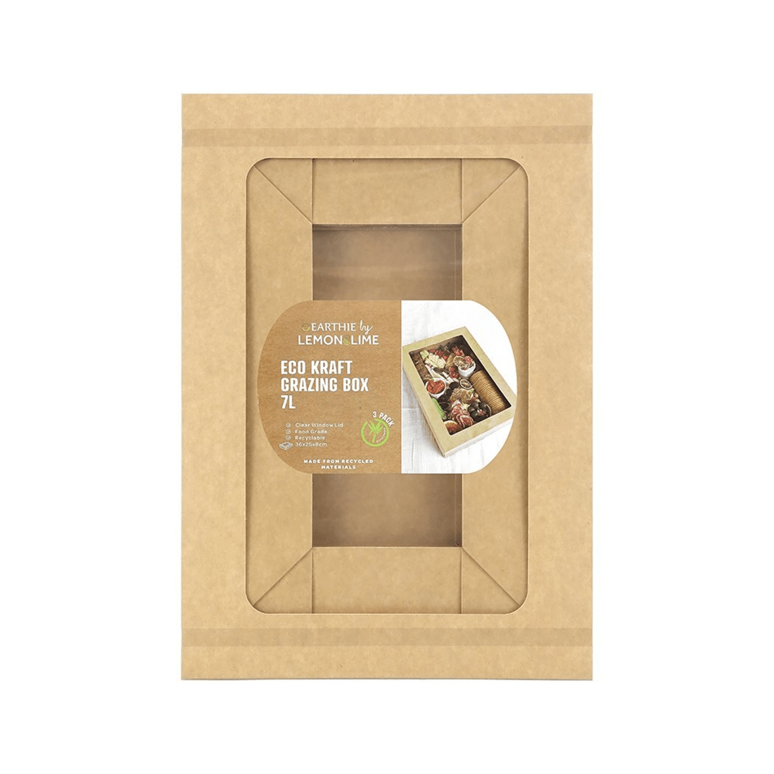 6 3pc Lemon And Lime 36cm Eco Kraft Disposable Catering 7l Lidded Grazing Box
 - Brown, 6 of 6