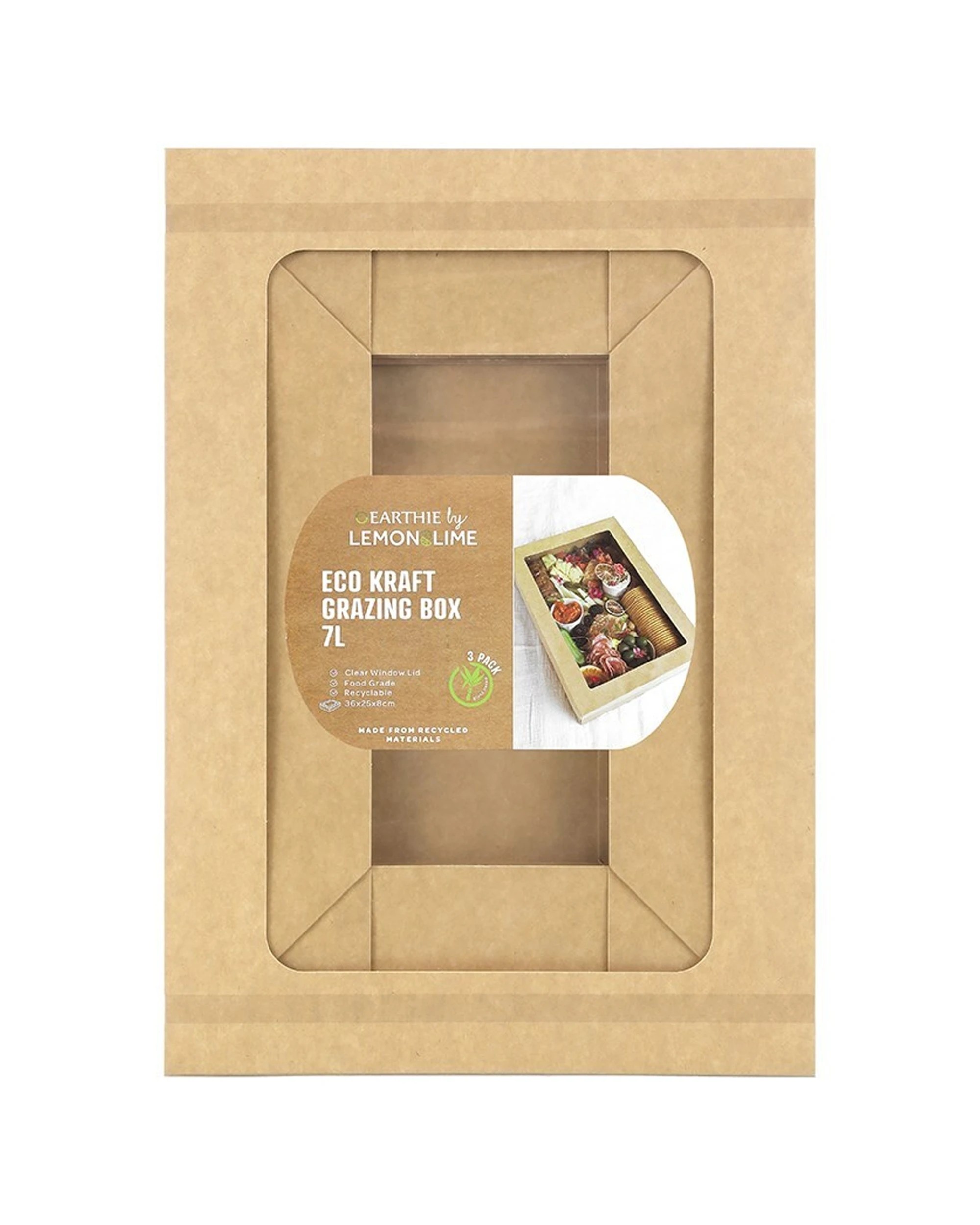 6 3pc Lemon And Lime 36cm Eco Kraft Disposable Catering 7l Lidded Grazing Box
 - Brown, 6 of 6
