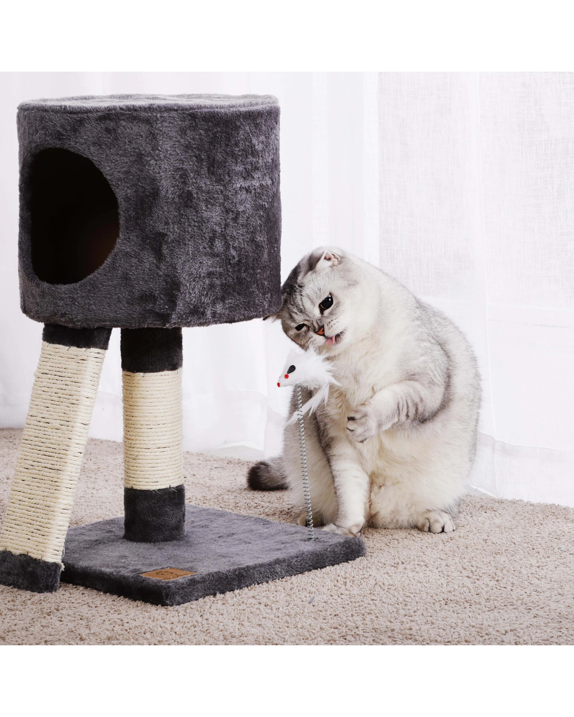 2 Charlie's Lite Cat Tree Cubby With Scratching Post 30x30x52cm - Charcoal, 2 of 7