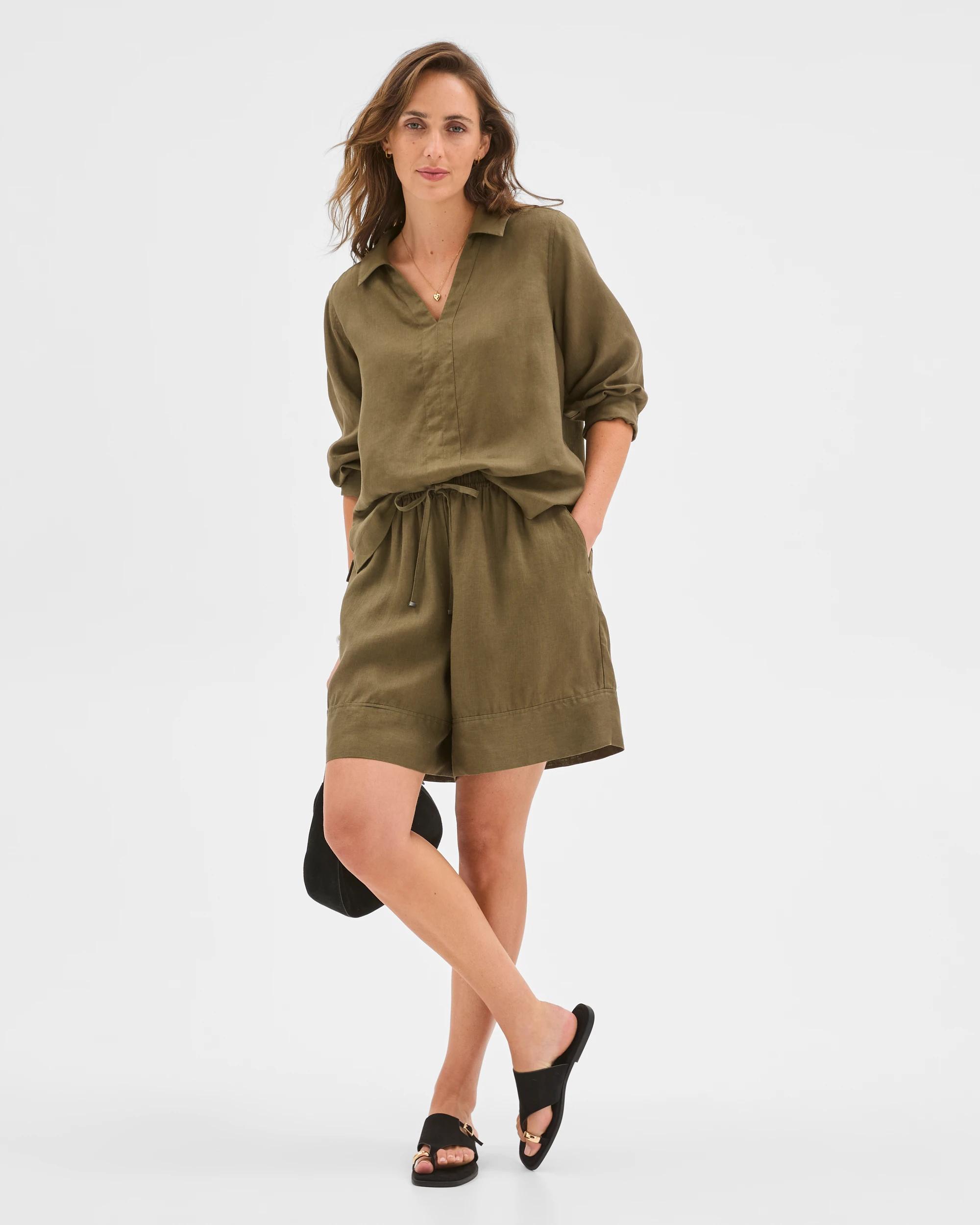 2 Target European Linen Long Shorts DEEP MOSS, 2 of 6