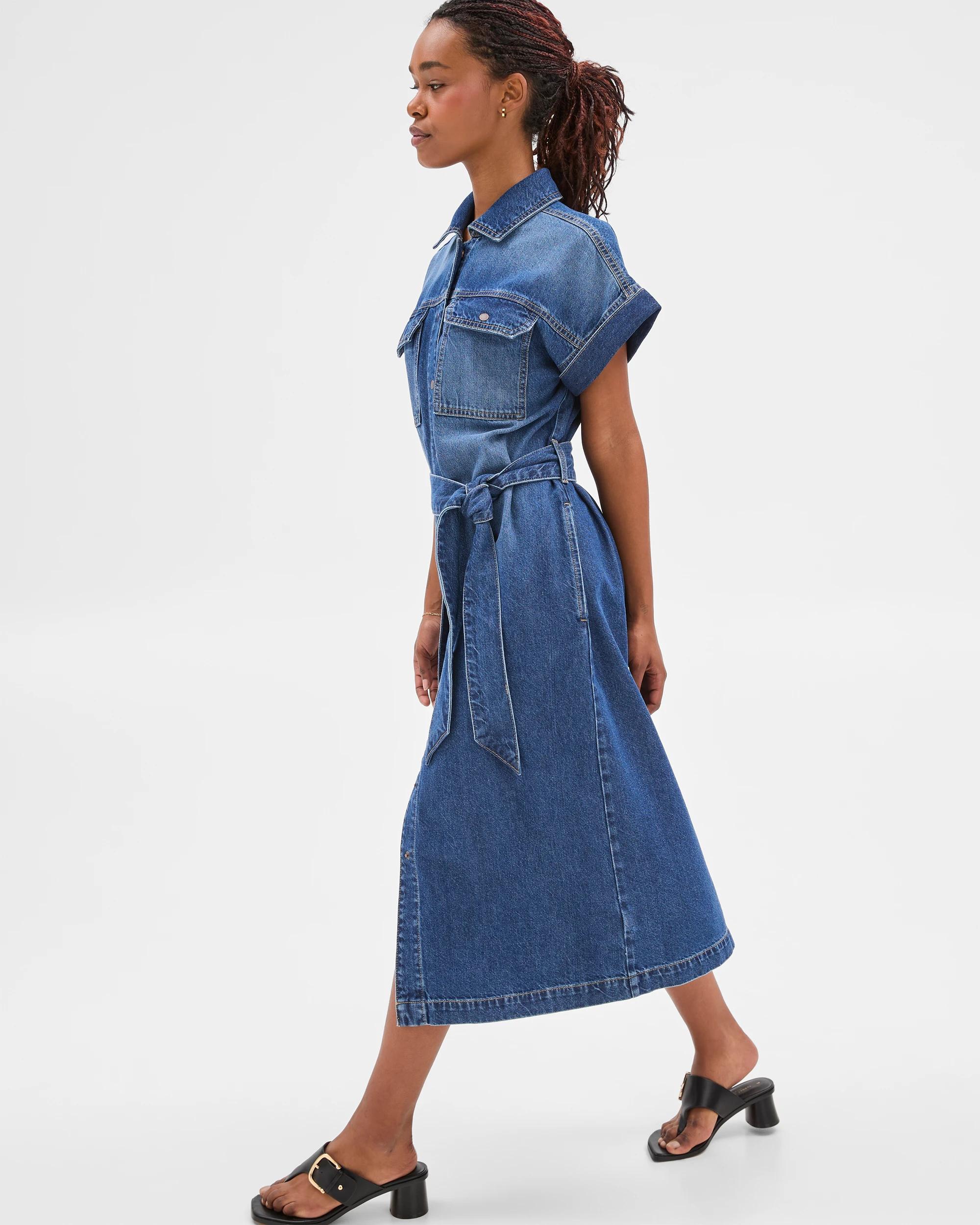 3 Target Petites Midi Denim Shirt Dress MEDITERRANEAN BLUE, 3 of 7