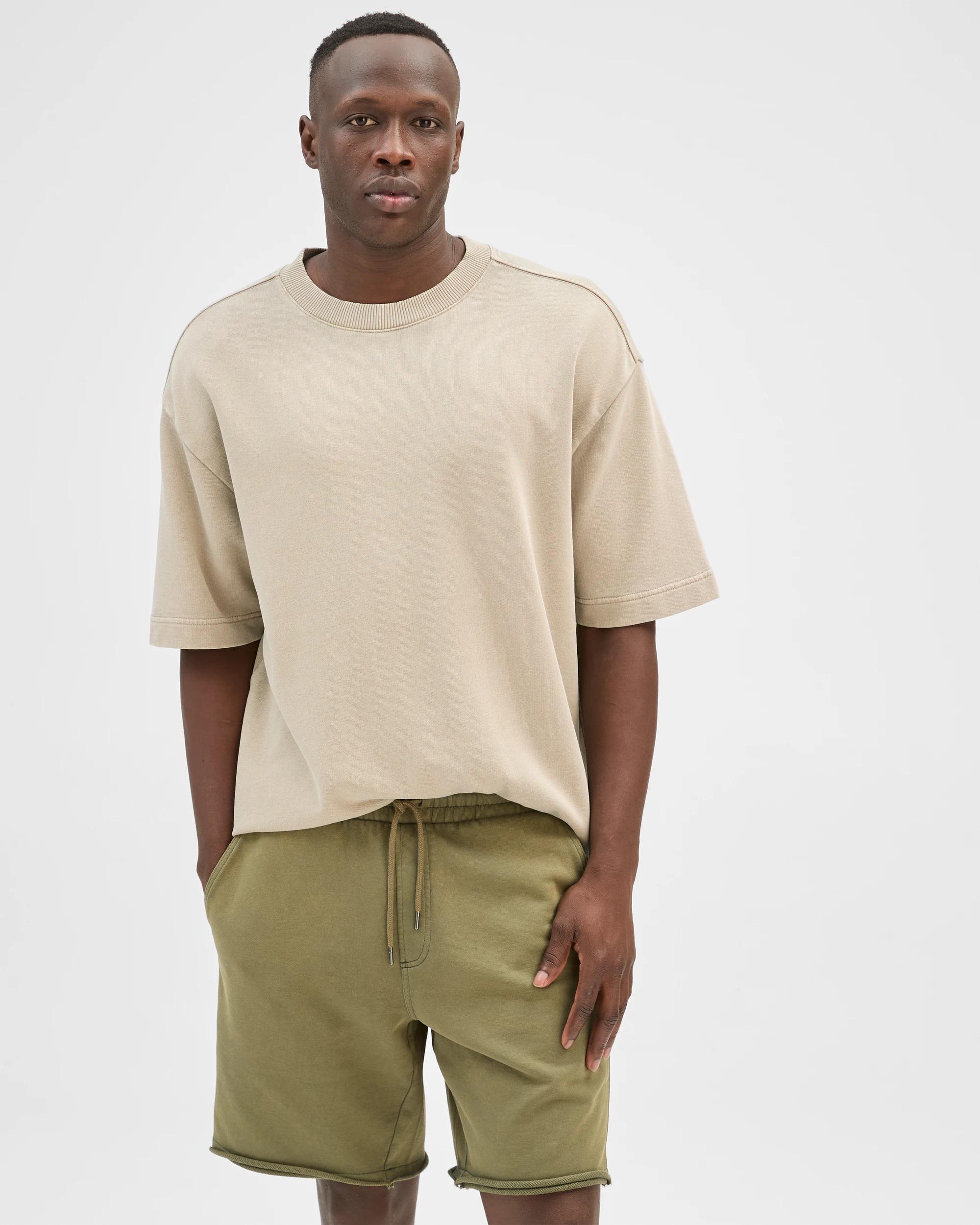 2 Commons Australian Cotton Rib Stripe Fleece Shorts MILITARY GREEN, 2 of 7