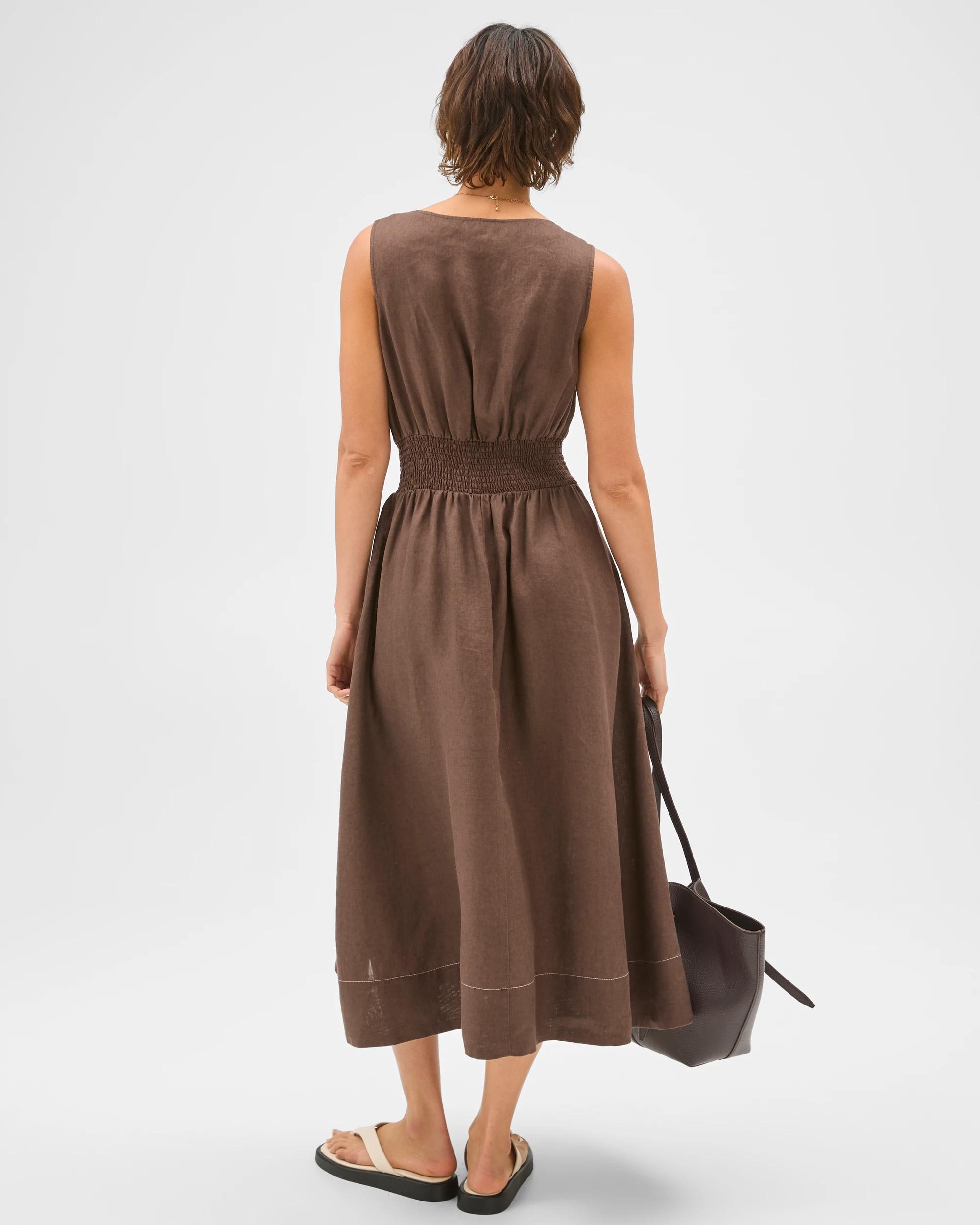 7 Target Woman European Linen Sleeveless Seamed Midi Dress COFFEE BEAN, 7 of 7