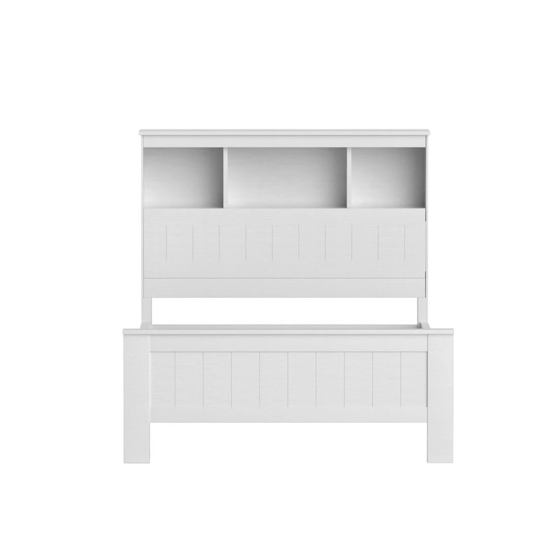 4 Artiss Bed Frame King Single Size Wooden with 3 Shelves Bed Head - White, 4 of 7
