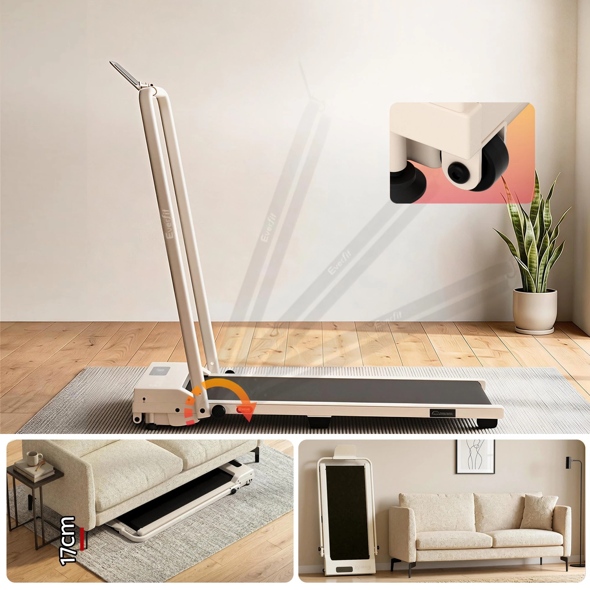 9 Everfit 3 in 1 Walking Pad Treadmill 12% Incline Under Desk Foldable for Home - Beige, 9 of 10