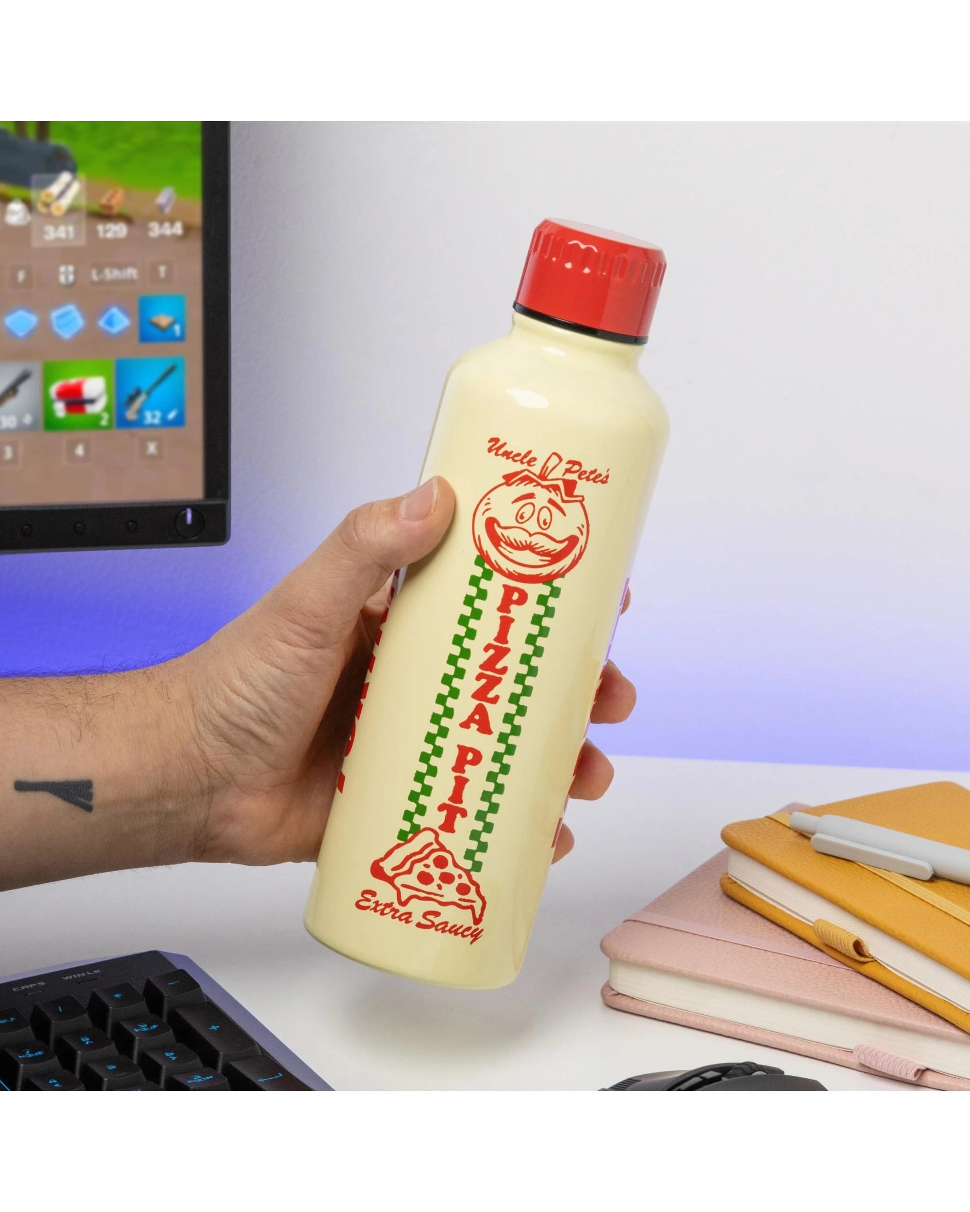 2 Paladone Fortnite Uncle Petes Pizza Pit Metal Water Bottle - Beige, 2 of 3