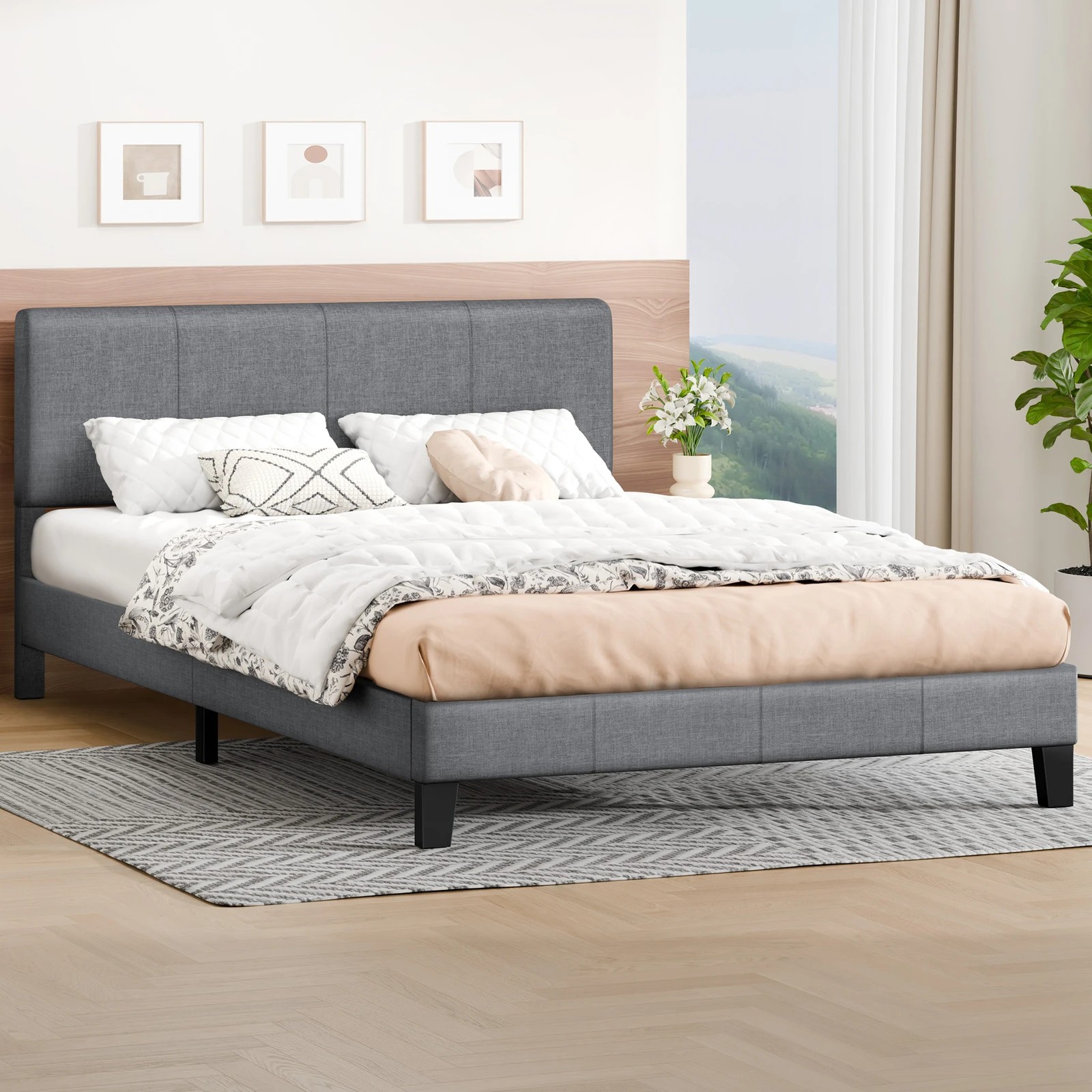 2 Alfordson Bed Frame King Size Mattress Base Platform Fabric Linus - Grey, 2 of 10