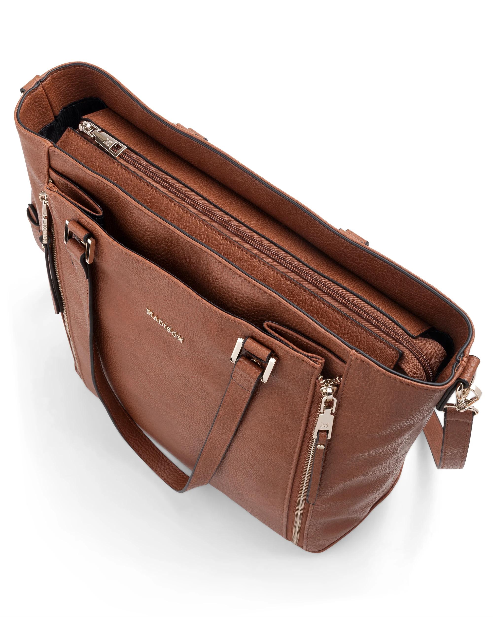 4 Madison Accessories Amelia Large Zip Detail Tote DK TAN LT GOLD, 4 of 8