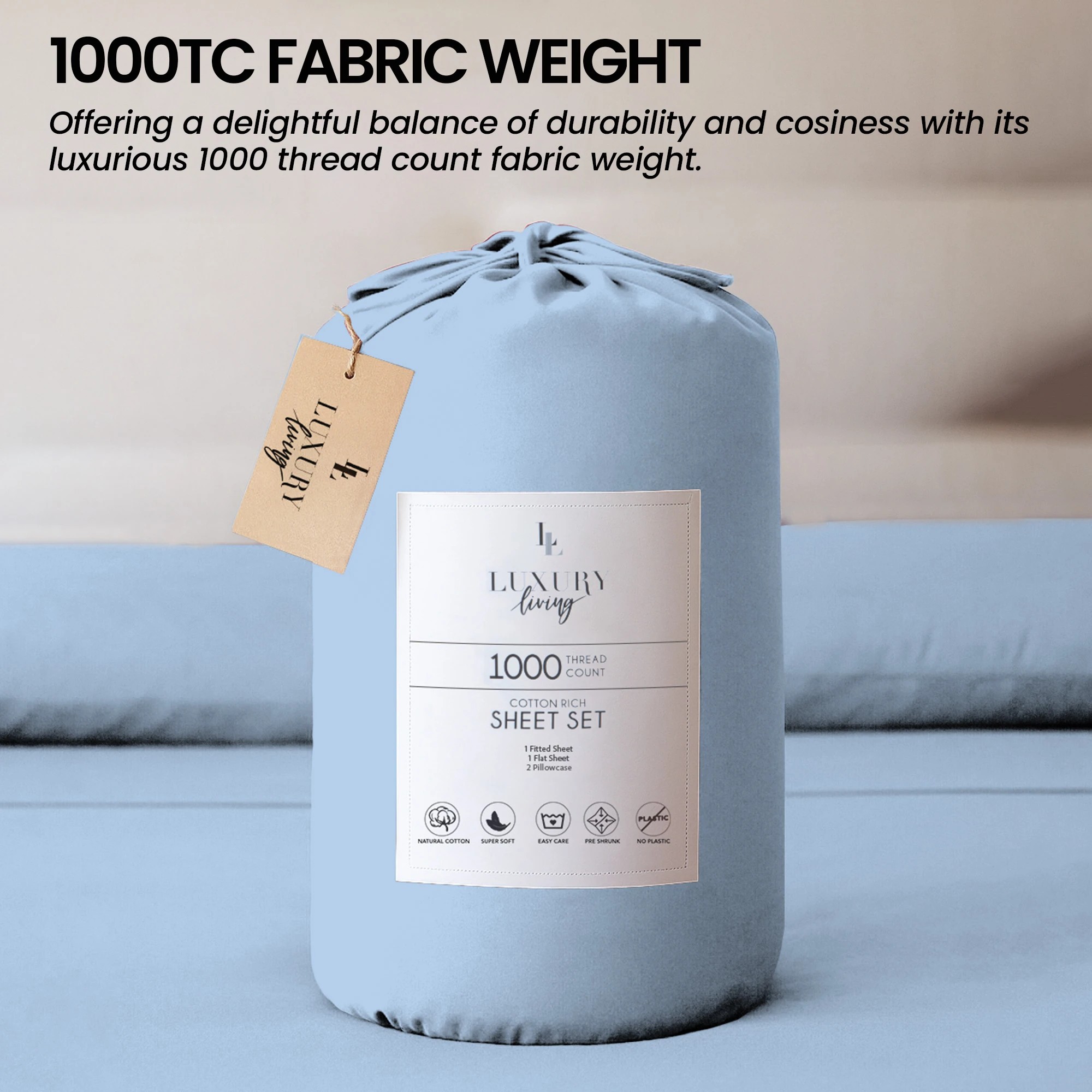 6 4pc 1000 Thread Count Cotton Rich King Bed Sheet Gift Pack Cvc Microfibre Blend In Blue
 - King Bed, 6 of 10