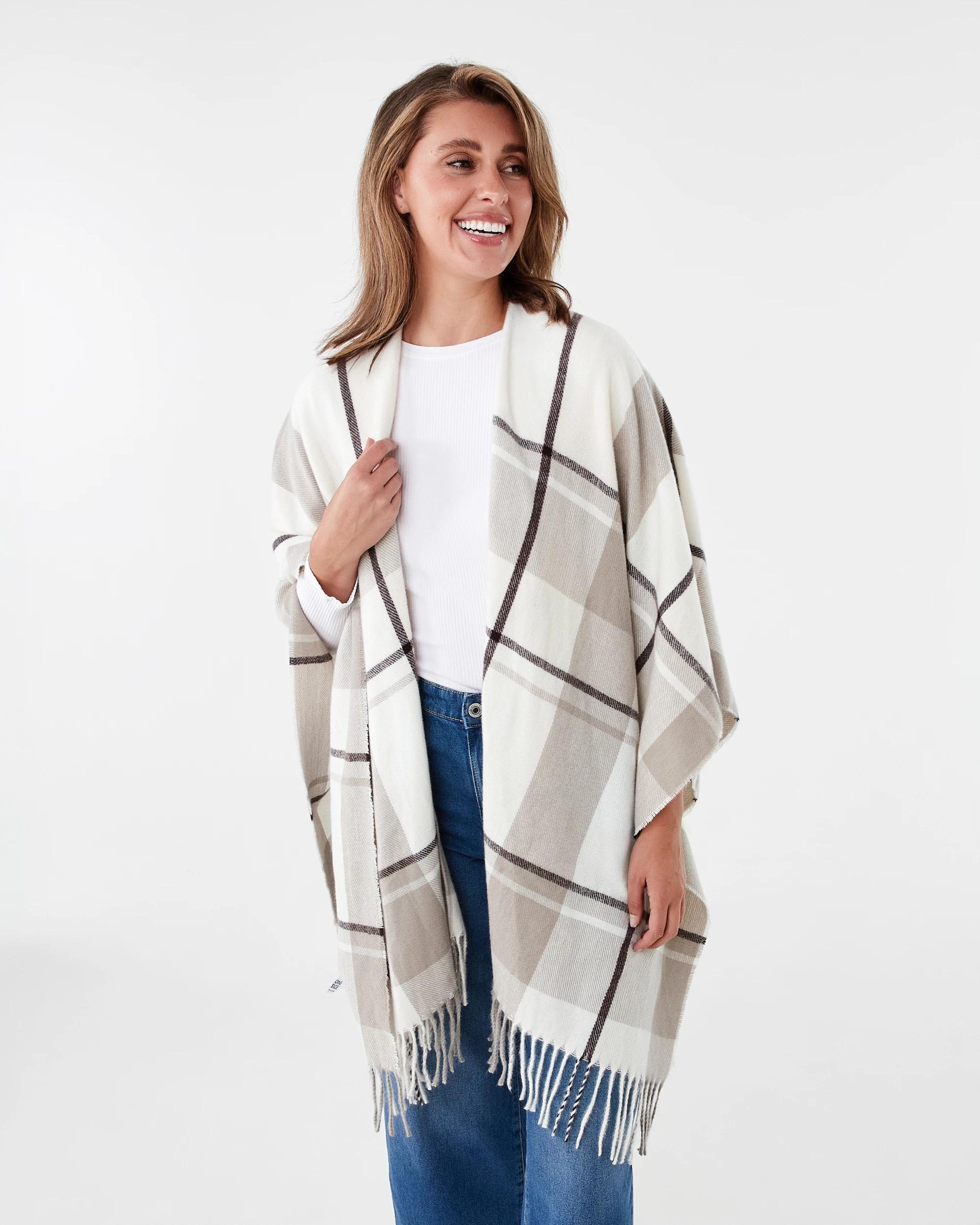 3 Wrap Scarf Beige Chck, 3 of 4