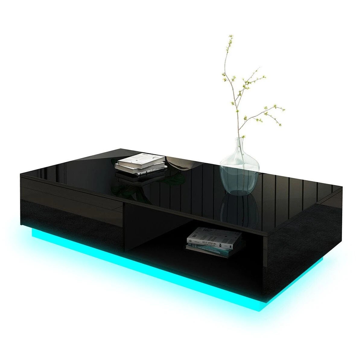 1 Ausway Modern Rectangle Coffee Table Storage Unit High Gloss with Drawer, 1 of 5