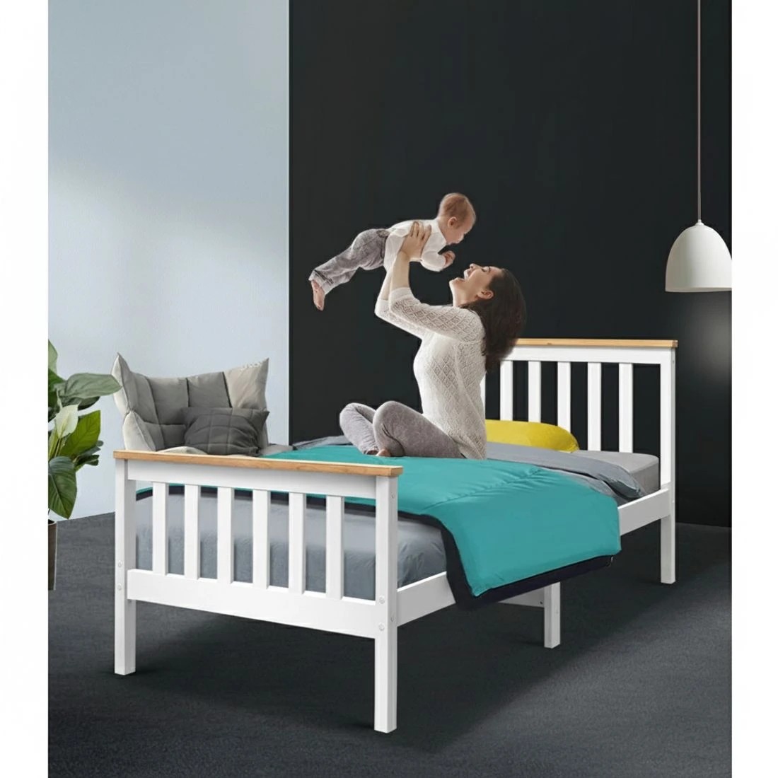 8 Artiss Bed Frame Single Size Wooden  PONY - White, 8 of 9
