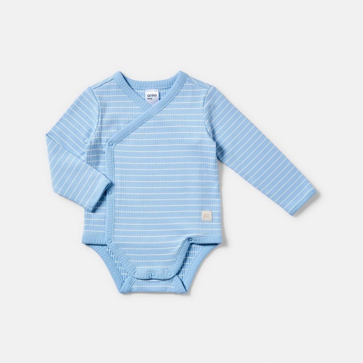 3 2 Piece Long Sleeve Wrap Newborn Set BLUE STRIPES, 3 of 6