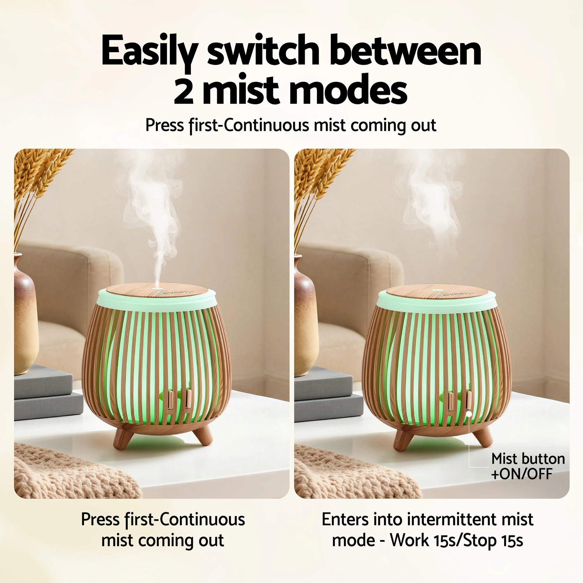 4 Devanti Ultrasonic Aroma Diffuser Aromatherapy 140ml LED Lights Iron Humidifier Forest - Natural, 4 of 8