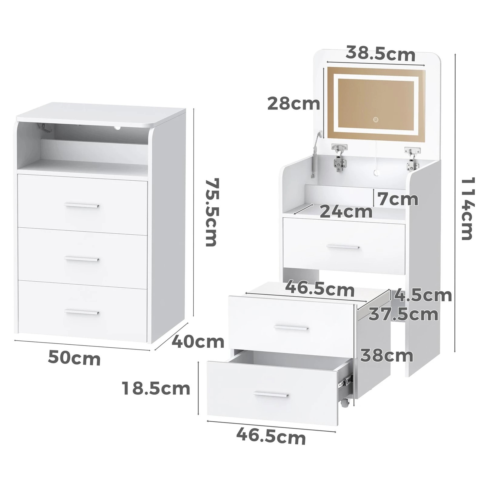 9 Alfordson Dressing Table Stool Set 2-In-1 Makeup Mirror Vanity Desk - White, 9 of 9