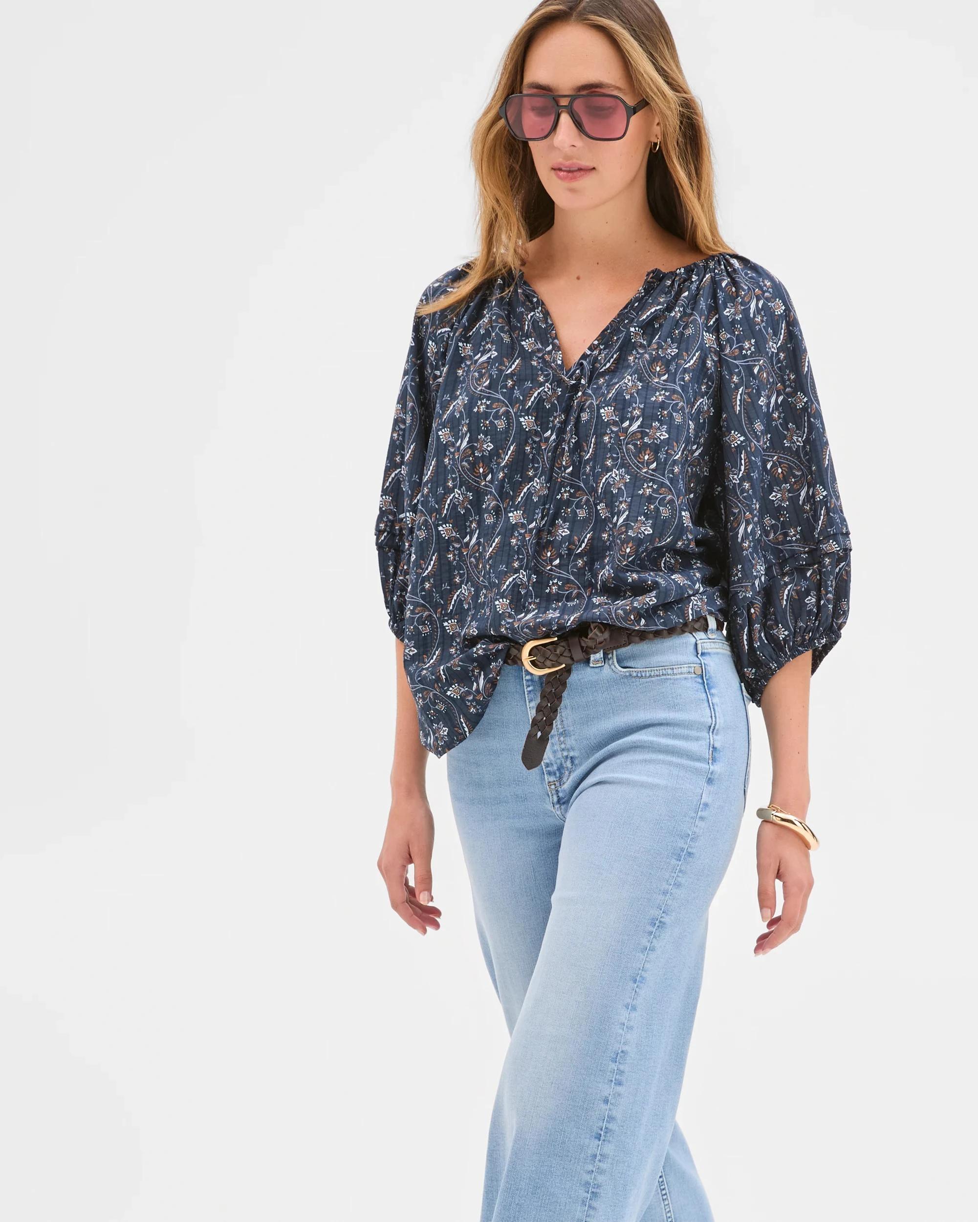 2 Target Woman Tie Detail Tuck Sleeve Blouse VINE FLORAL, 2 of 6