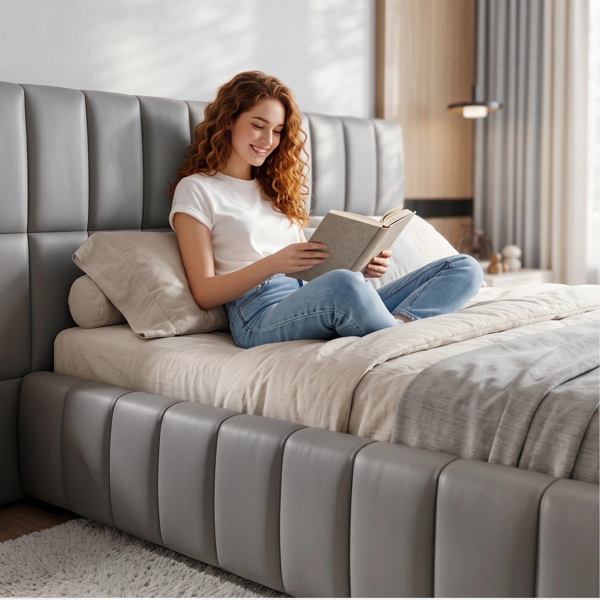 9 Artiss Double Bed Frame with Gas Lift Storage Foldable Bench - Grey, 9 of 9