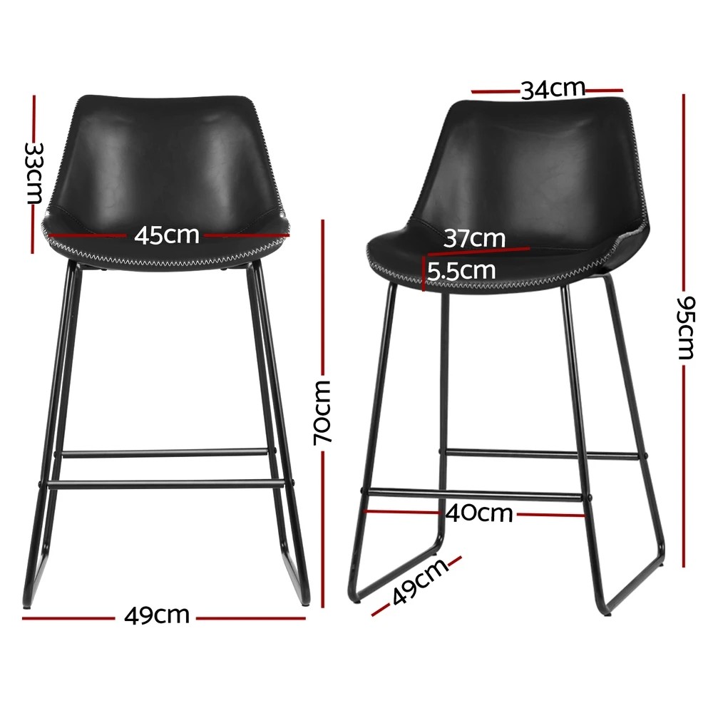 2 Artiss 4x Bar Stools Leather Padded Metal Legs - Black, 2 of 5