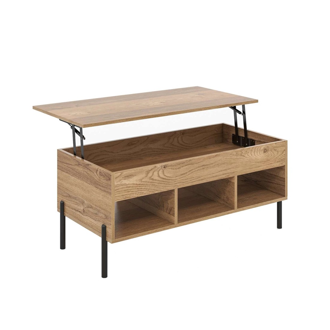 1 Costway Lift-Up Top Coffee Table w/3 Open Cubbies - Natural, 1 of 10