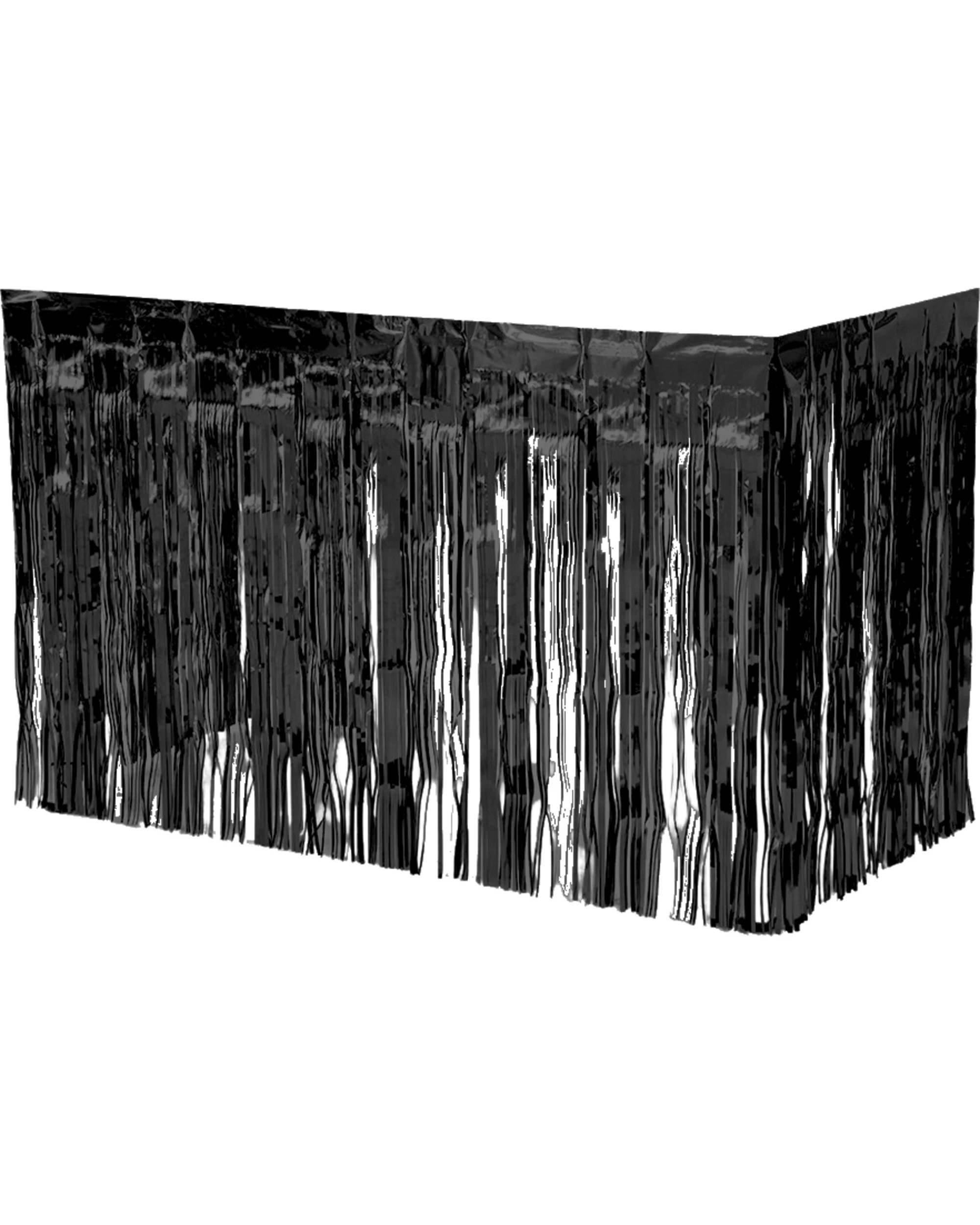 1 Partyrama Metallic Black Table Skirt - Black, 1 of 2