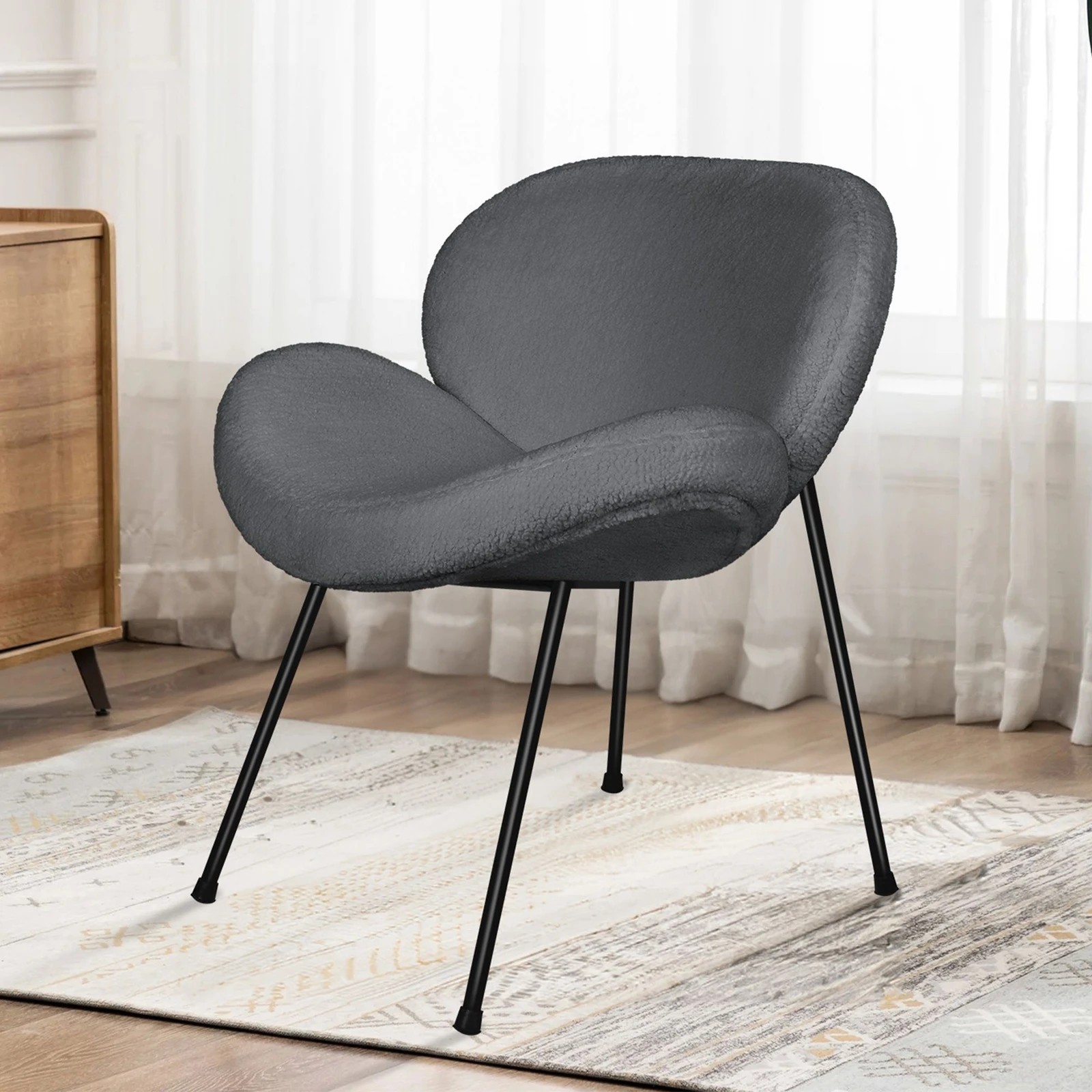 6 Alfordson Dining Chair Armchair Accent Kitchen Padded Living Room Sherpa - Grey, 6 of 9