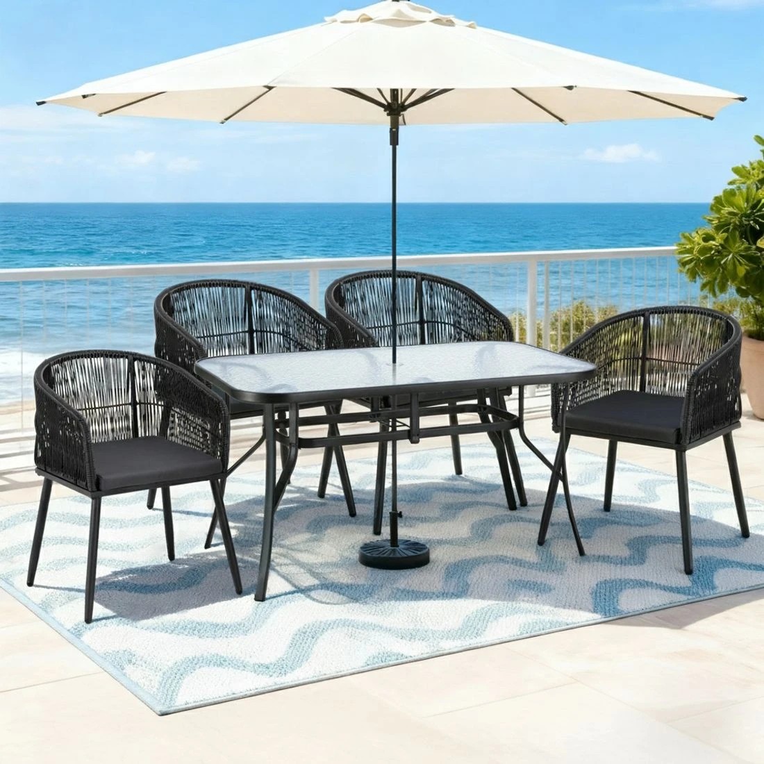 4 Gardeon 5PC Outdoor Dining Set Table and Chairs Garden Patio Furniture Bistro - Black, 4 of 6