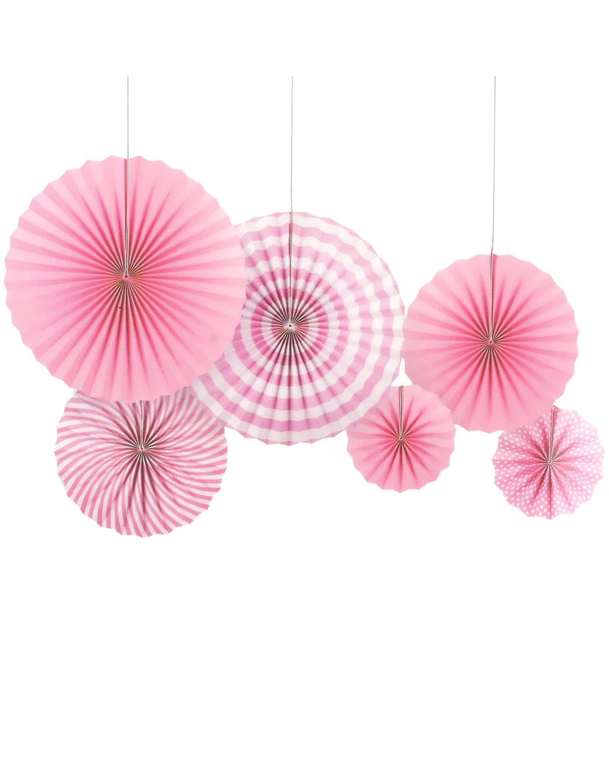 1 Party Maker Polka Dot & Stripe Paper Fans Pack of 6 - Pink, 1 of 1