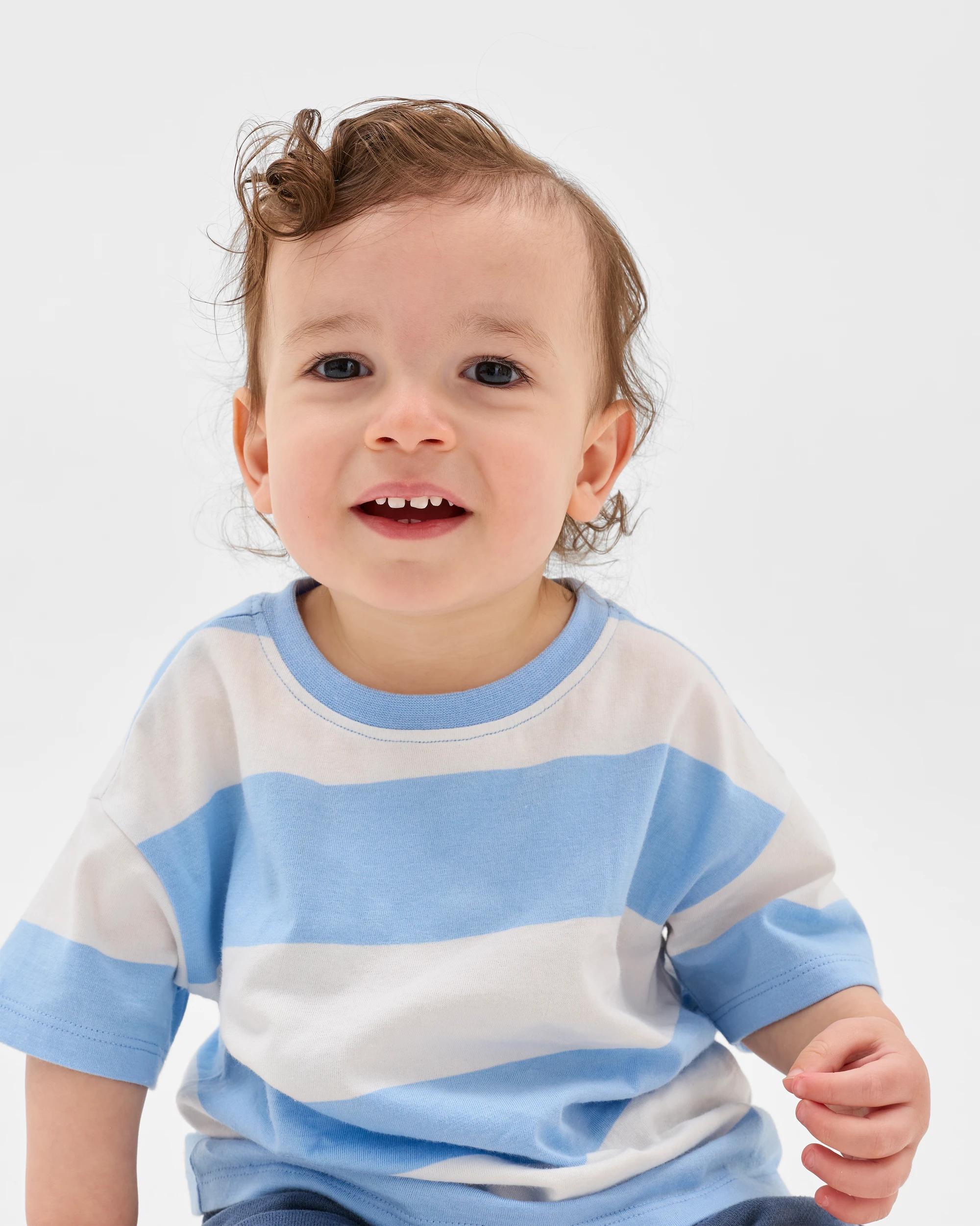 2 Target Baby Baby Organic Cotton Oversized Print T-Shirt BLUE STRIPE DELLAROBIA, 2 of 5