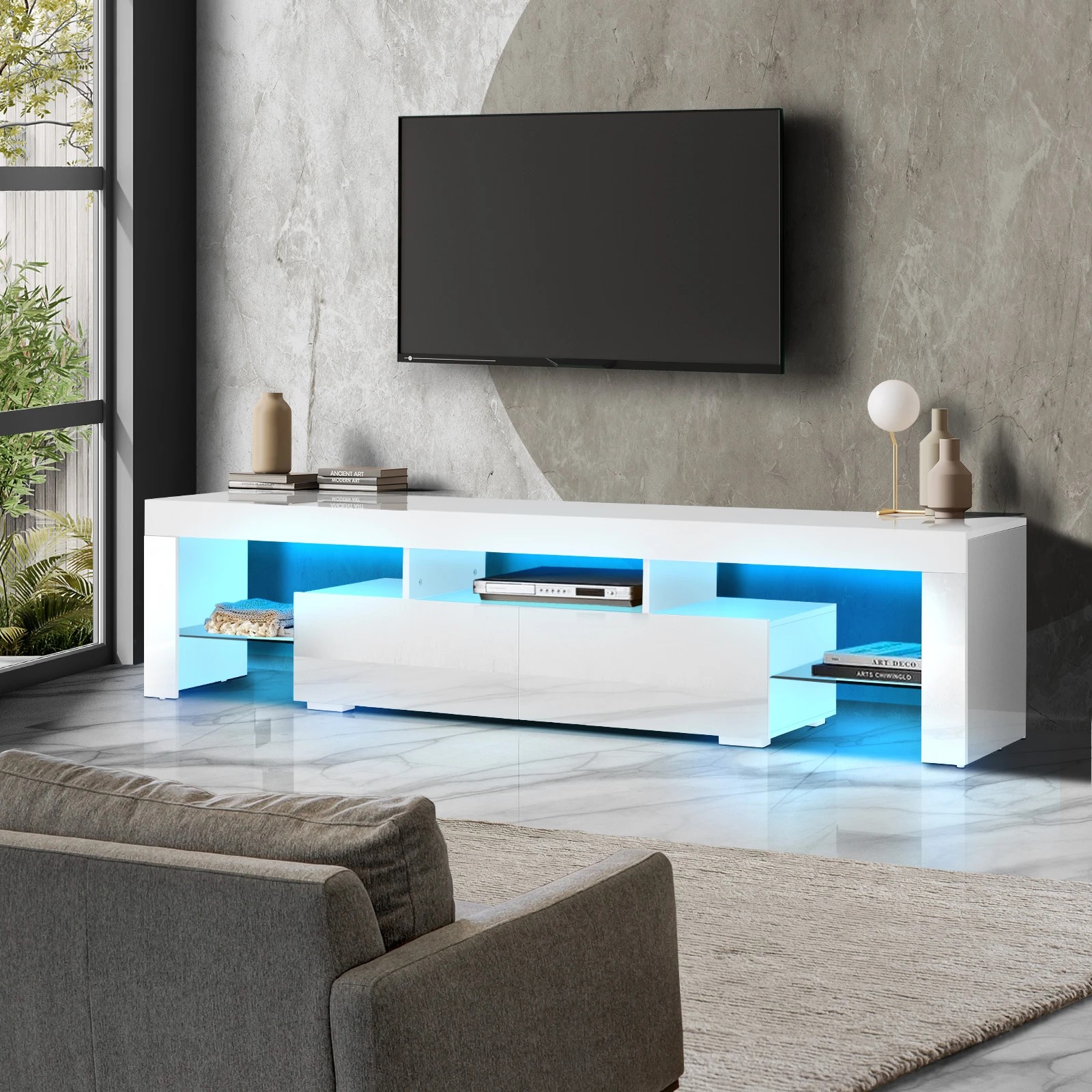 2 Oikiture Entertainment Unit Tv Cabinet Led Rgb Gloss 180cm
 - White, 2 of 8