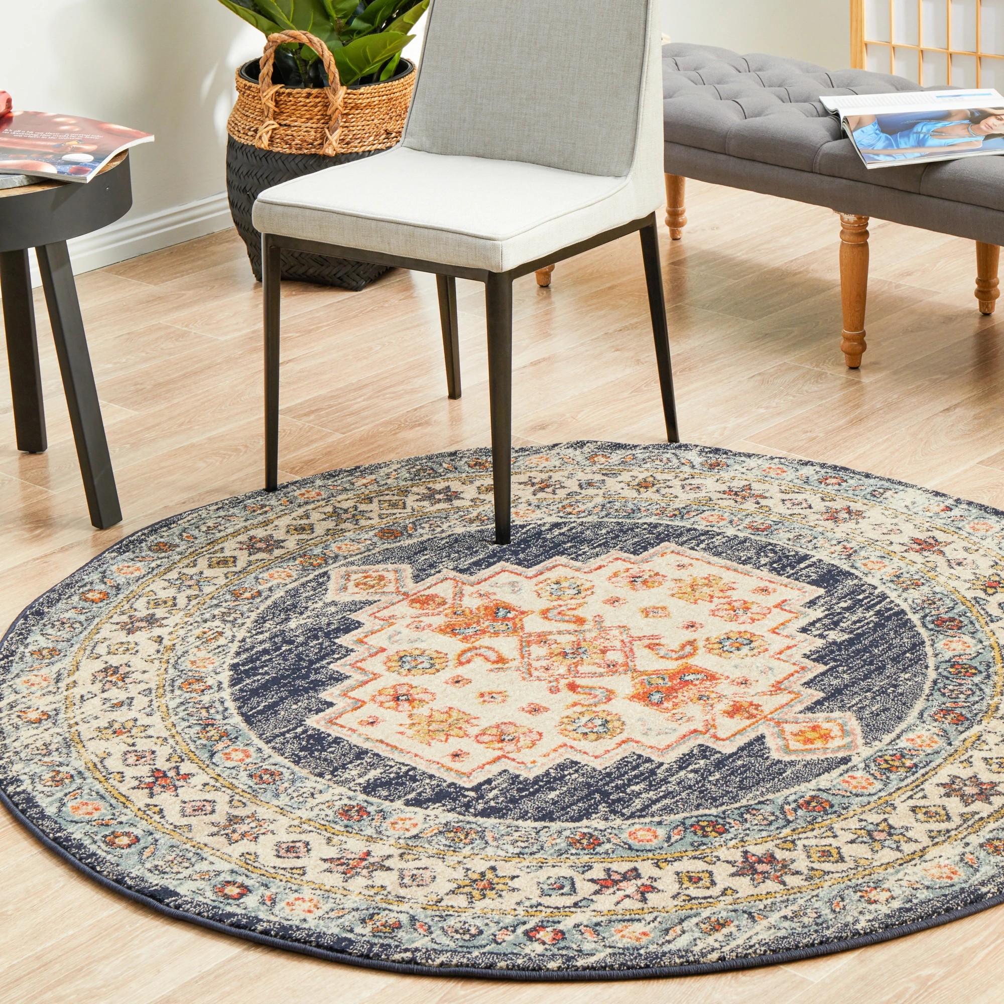 2 Common Ground Rugs Eterna 855 150x150cm - Small Round Rug - Blue, 2 of 8