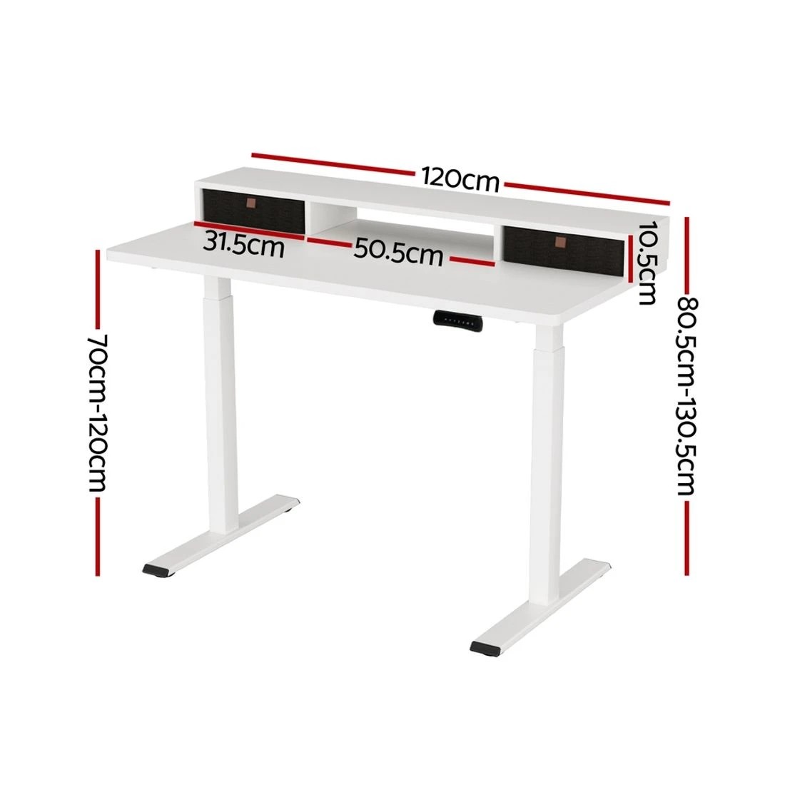 2 Artiss Electric Standing Desk Dual Motor Office Table With Shelf Drawer120CM - White, 2 of 5