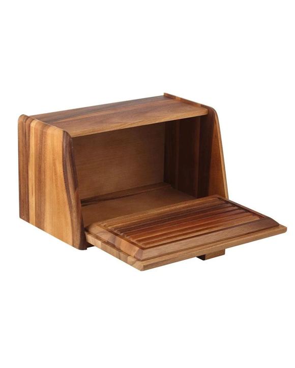 Davis & Waddell Acacia Wood Bread Box with Bread Board Lid