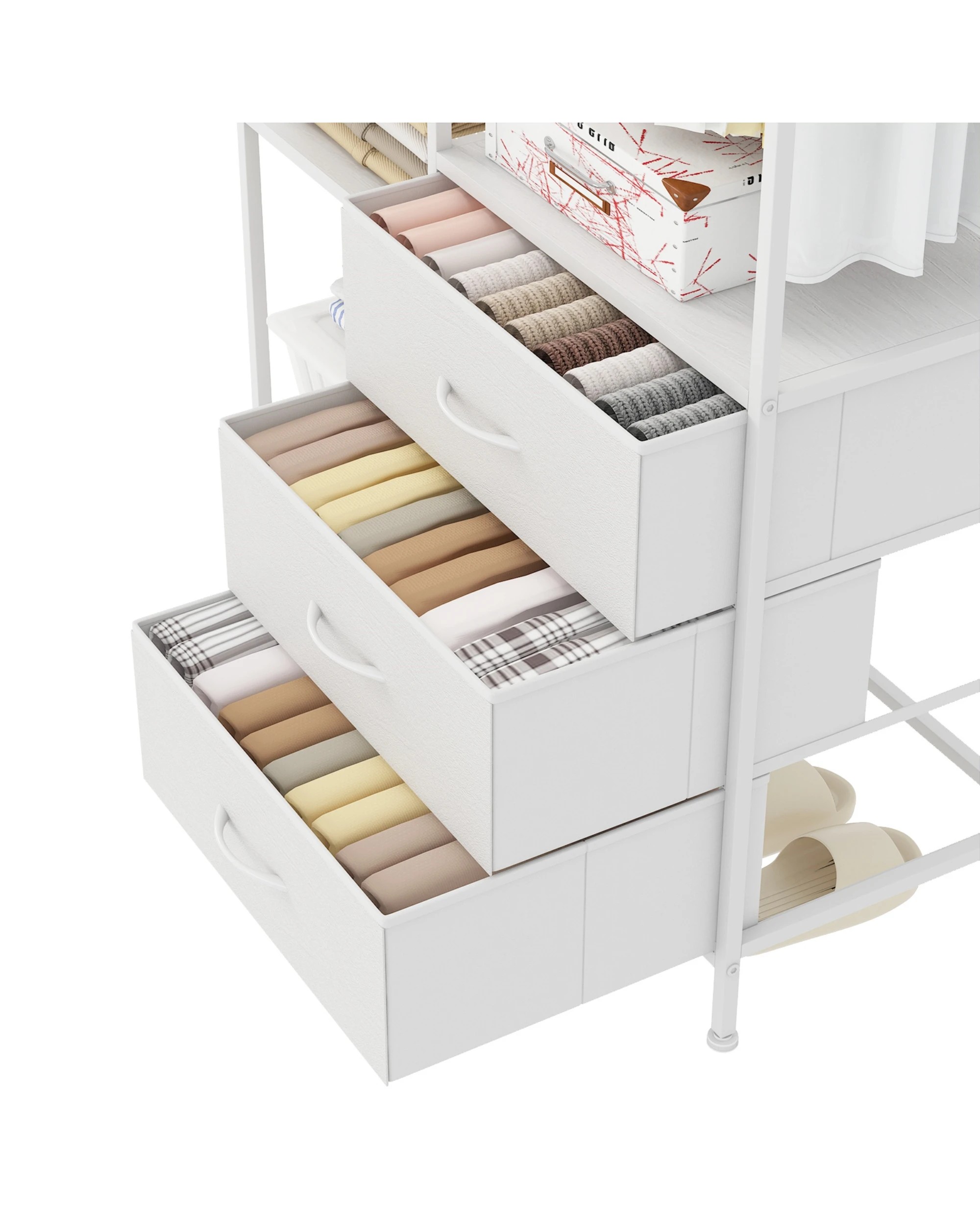 5 Advwin Dresser with Hanging Rack Fabric Chest of Drawers Clothes Rack - White, 5 of 8