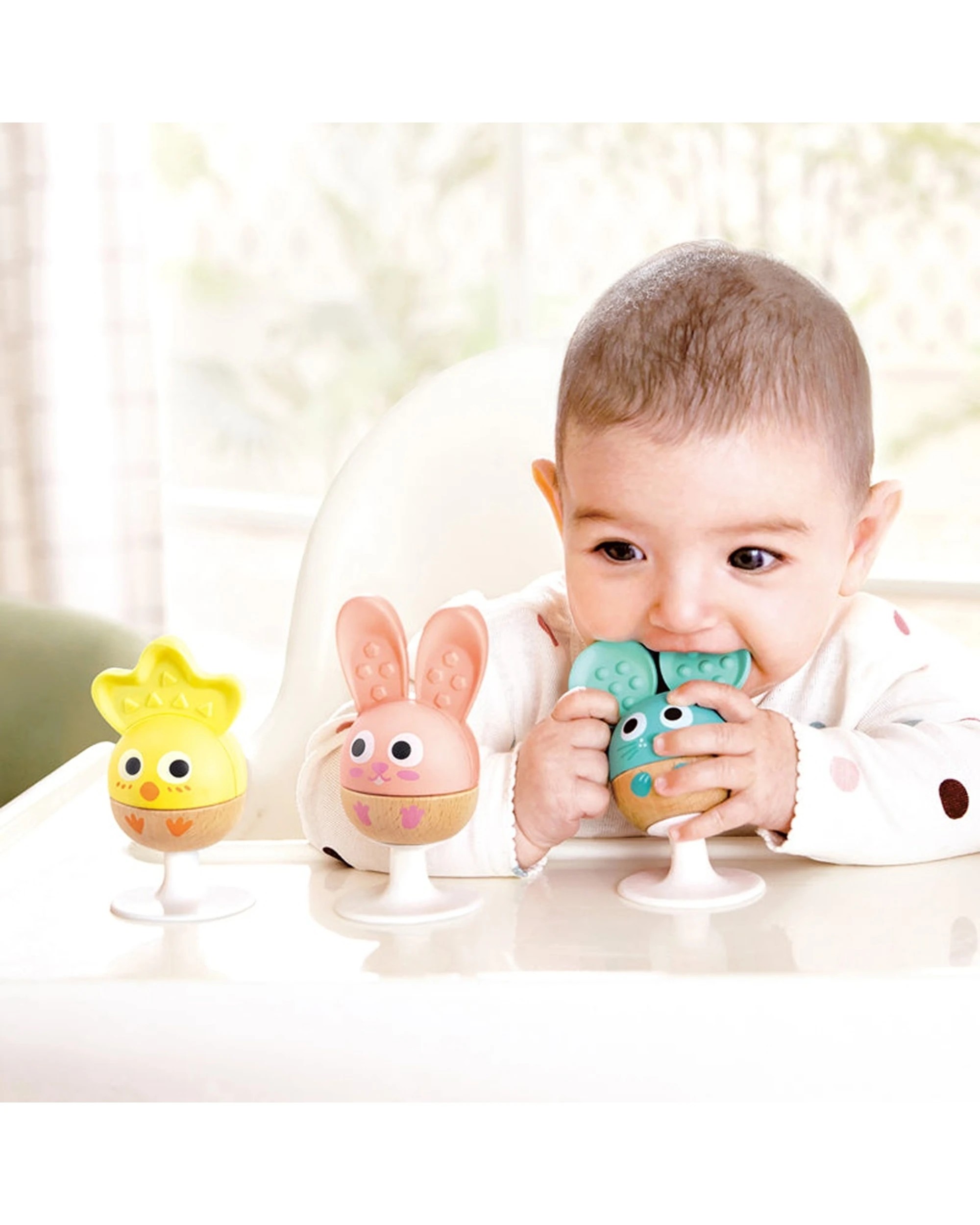 4 Hape Cheery Critter Rattle Trio Baby Toy Plus Mouse Rabbit Chick Silicone Ears Rattles Set - Multi, 4 of 4
