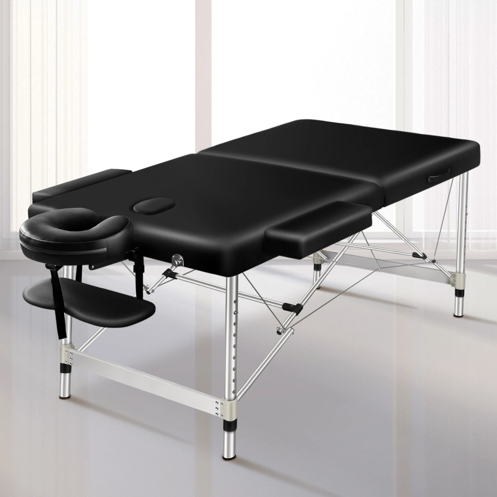 3 Alfordson Massage Table 2 Fold 75cm Foldable Portable Bed Desk Aluminium Lift Up - Black, 3 of 4