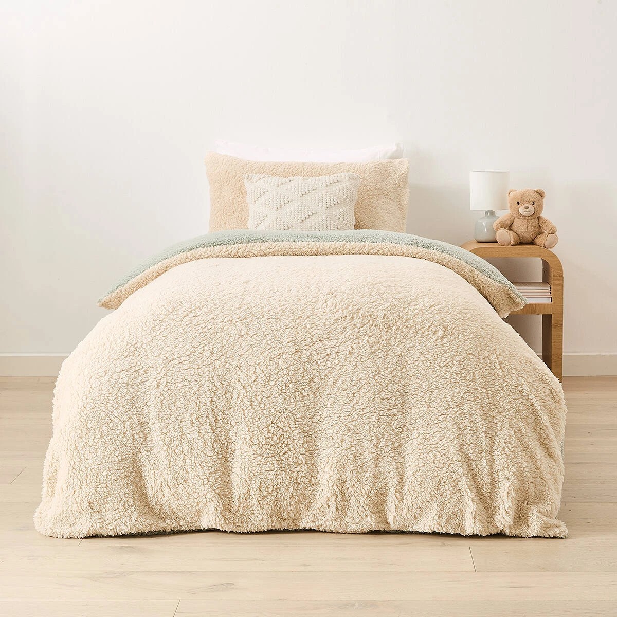 2 Teddy Fleece Reversible Quilt Cover Set - Single Bed, Sage, 2 of 7