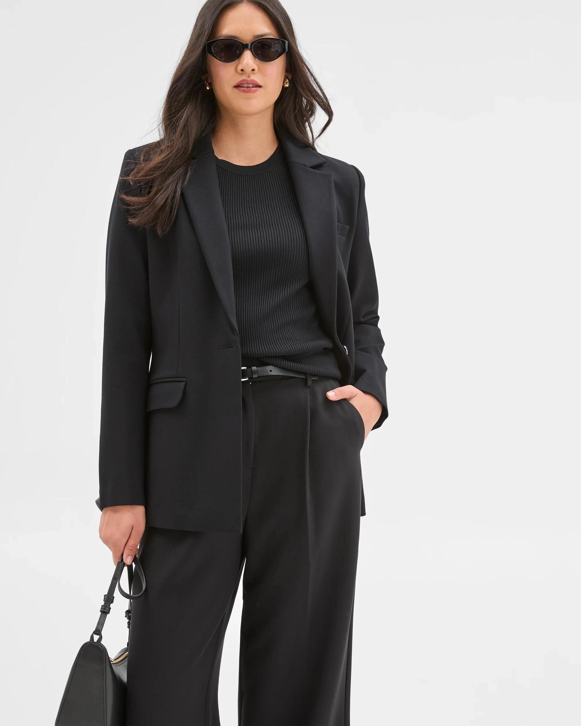 2 Preview Ponte Single Breasted Blazer BLACK, 2 of 6