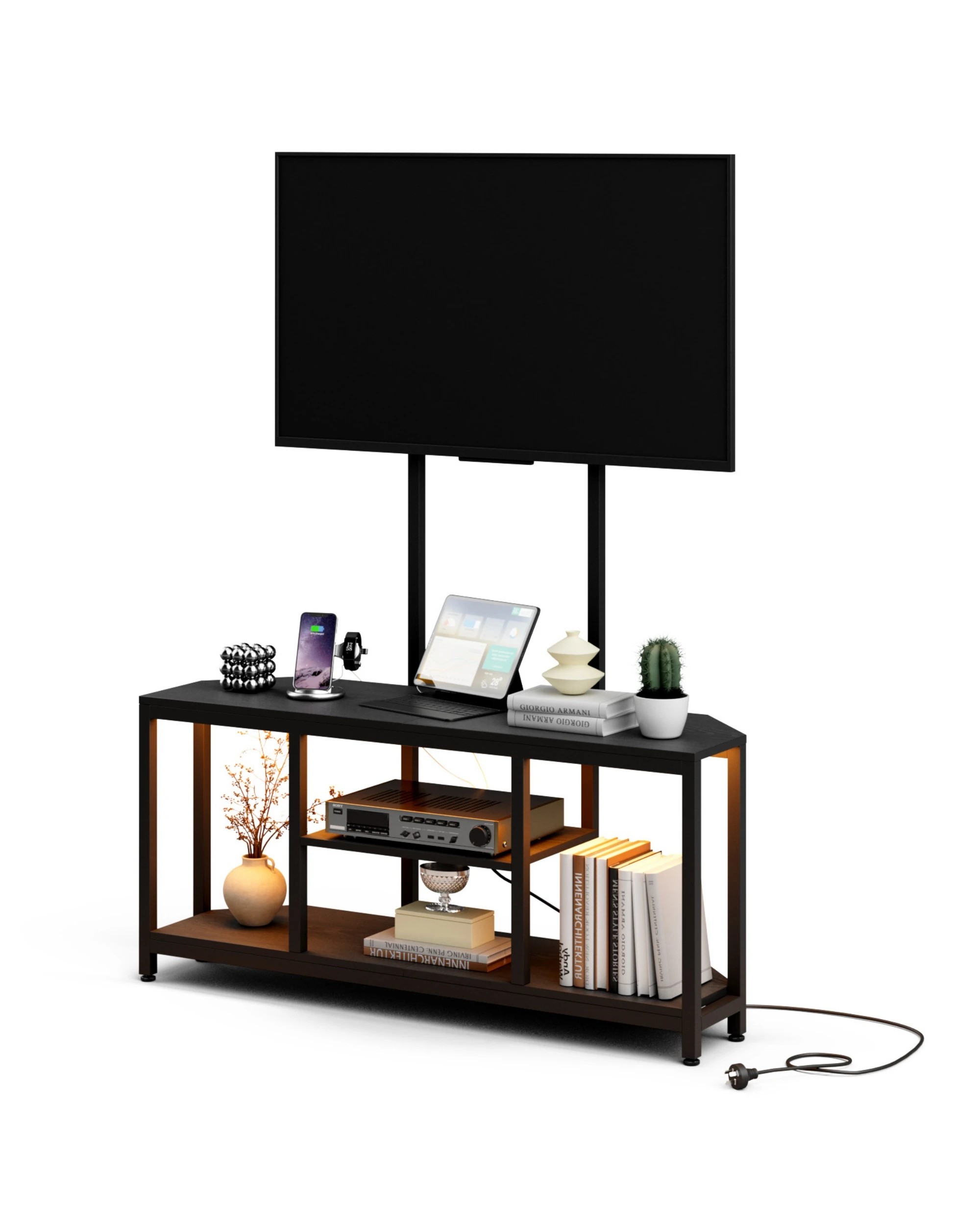 5 Advwin 115cm LED TV Cabinet w/ Mount Adjustable Corner Entertainment Unit Stand w/ AC & Shelf Media Console Table, 5 of 10