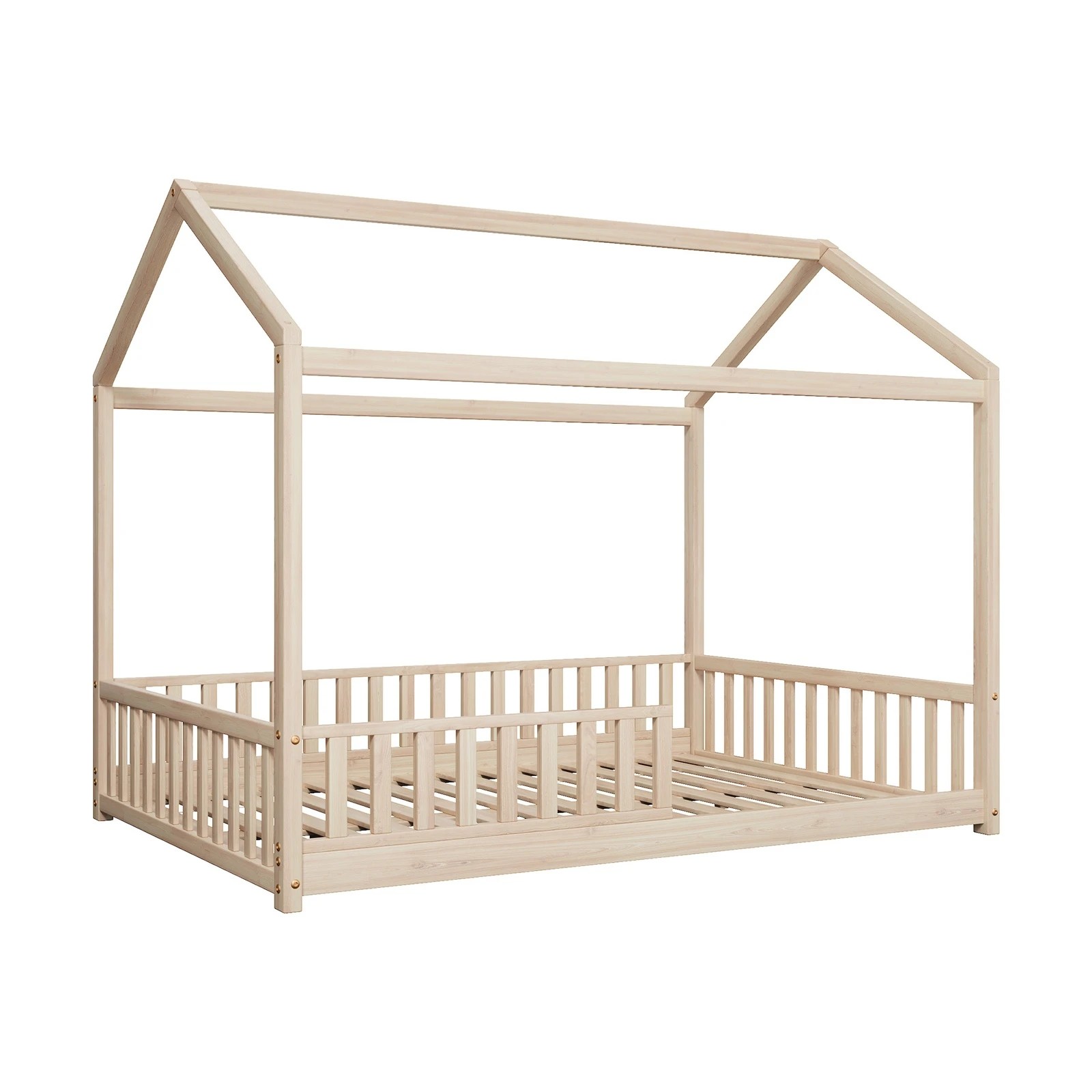 7 Oikiture Kids Wooden Bed Frame House Beds Platform Double Natural Timber Pine
 - Natural, 7 of 10