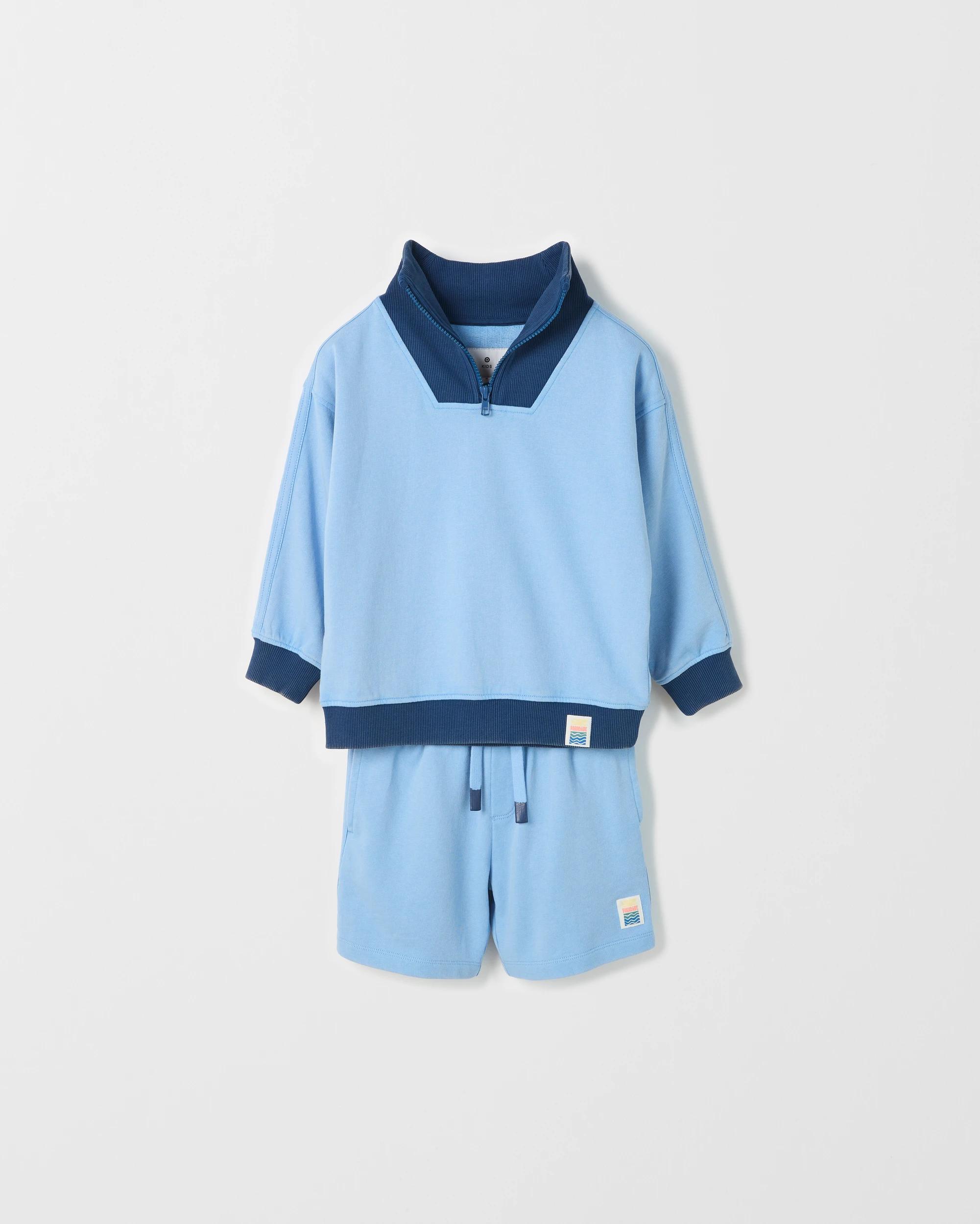 4 Target Kids Australian Cotton 1/4 Zip Jumper & Shorts 2 Piece Set WASHED BLUE, 4 of 6