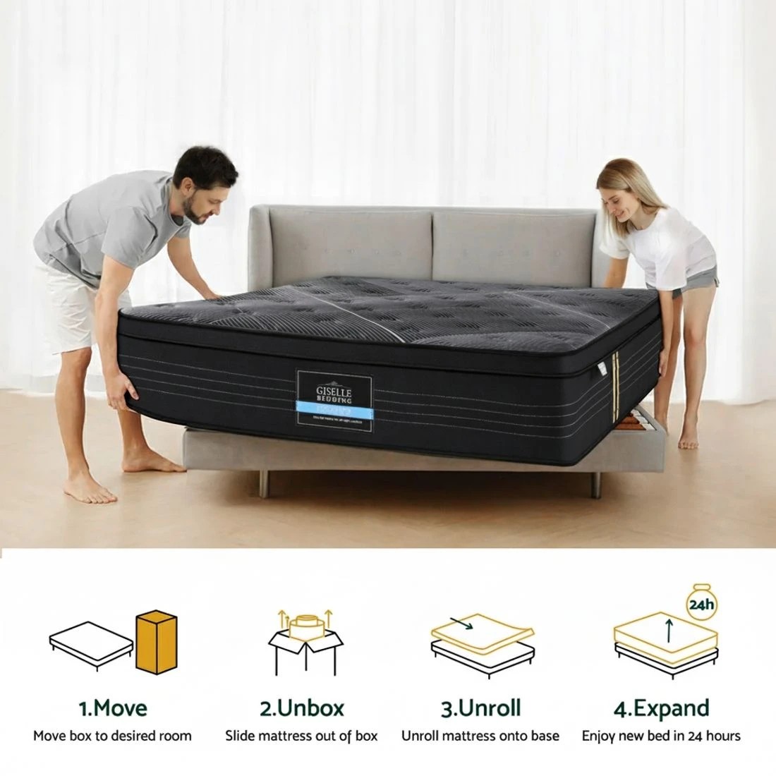 7 35cm Giselle Mattress King Bed Bamboo Pocket Firm Foam - King Bed - Black, 7 of 7