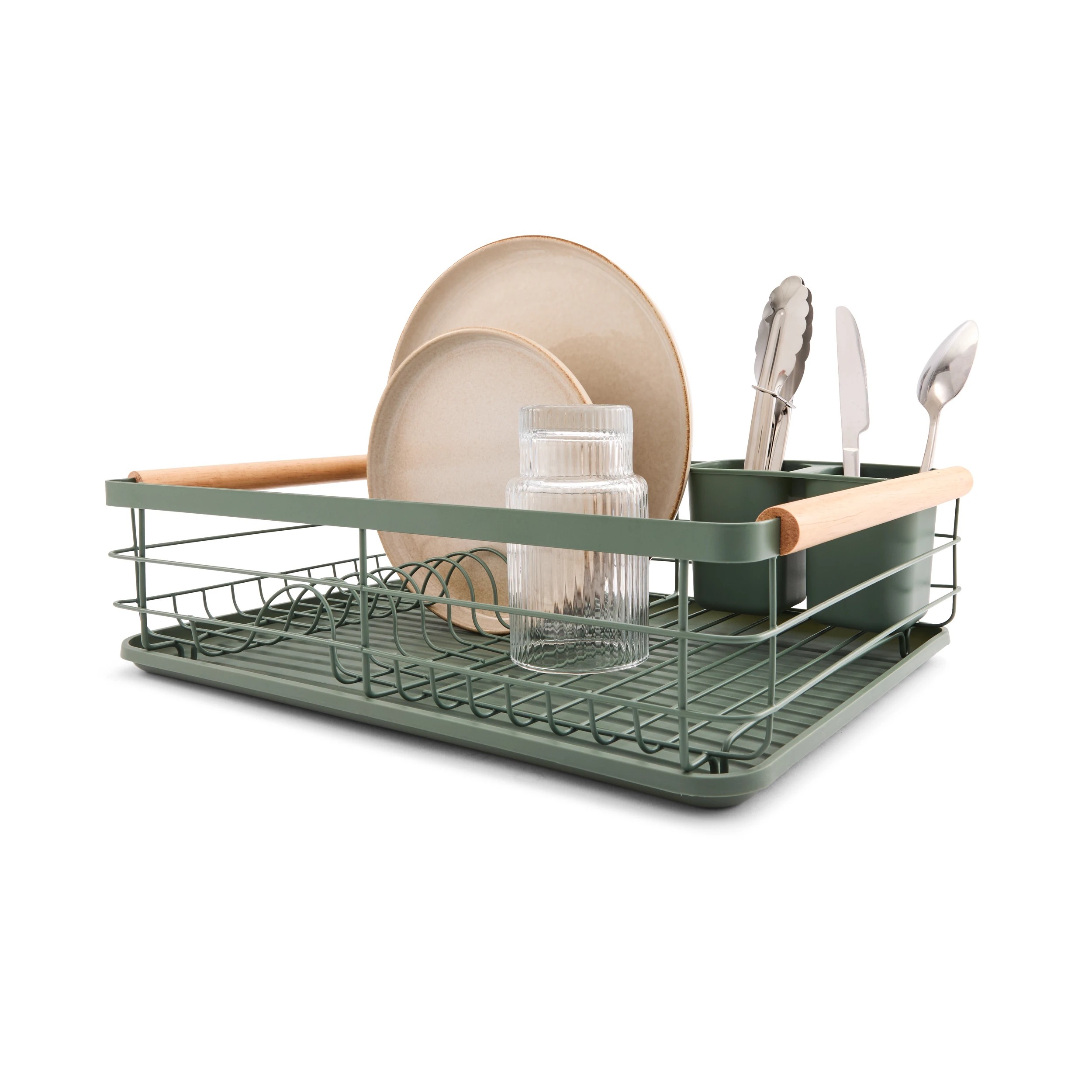 1 Green Wooden Handle Dish Rack, 1 of 10