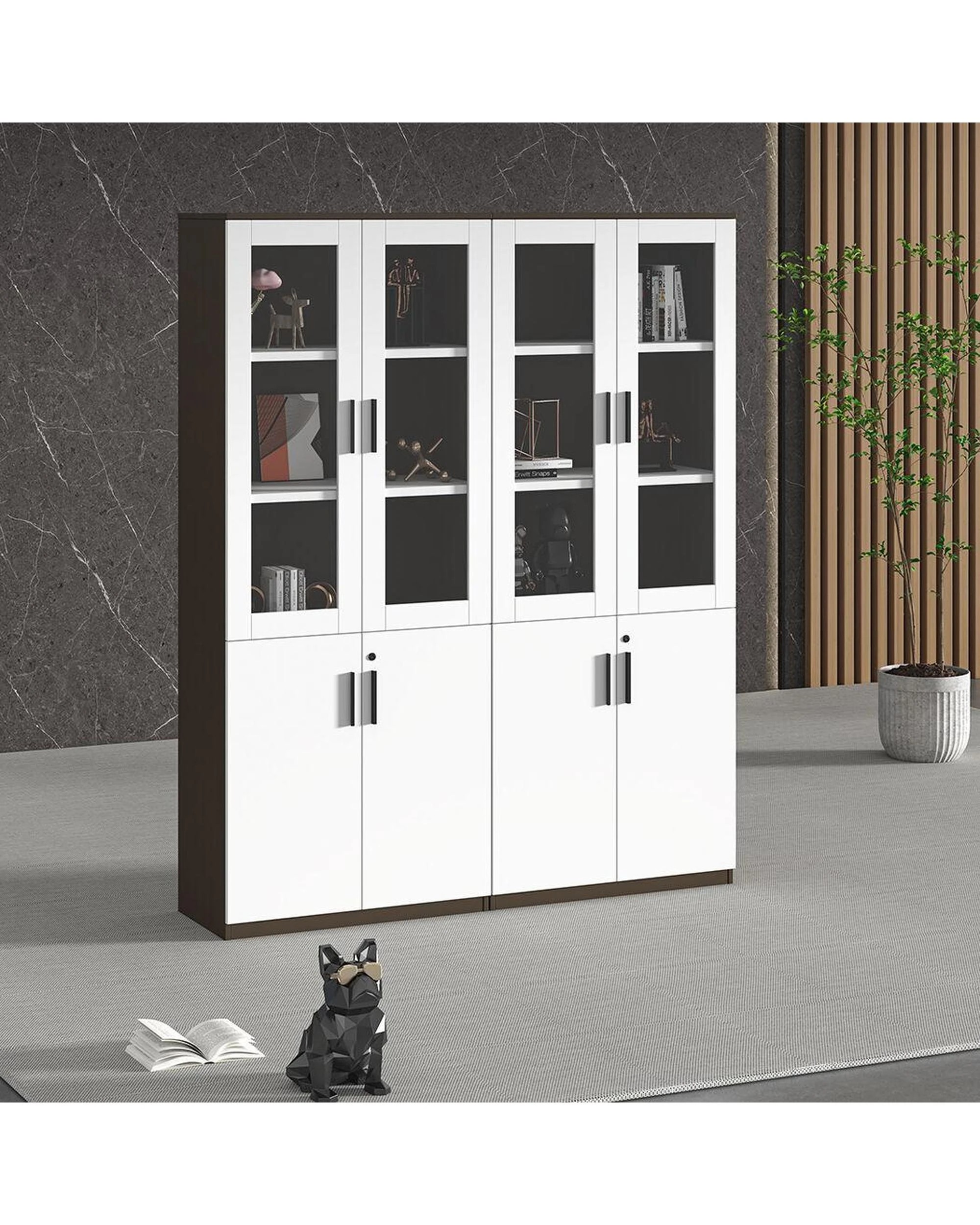 5 Esma  Storage Cabinet Filing Bookcases Unit with  Glass Doors & Lockable Base, 5 of 9